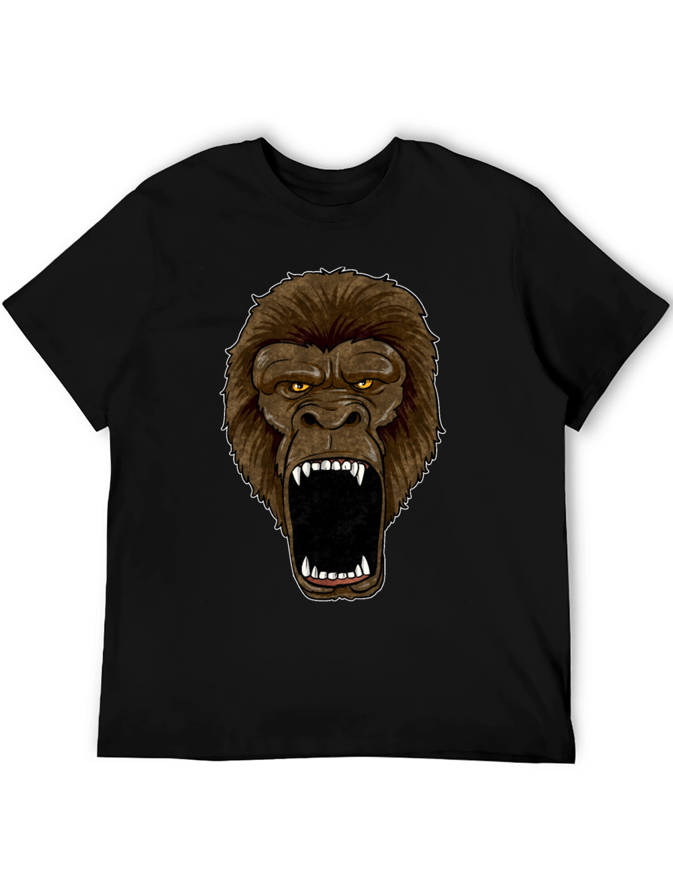 Angry Gorilla Face Graphic Print Black T-Shirt