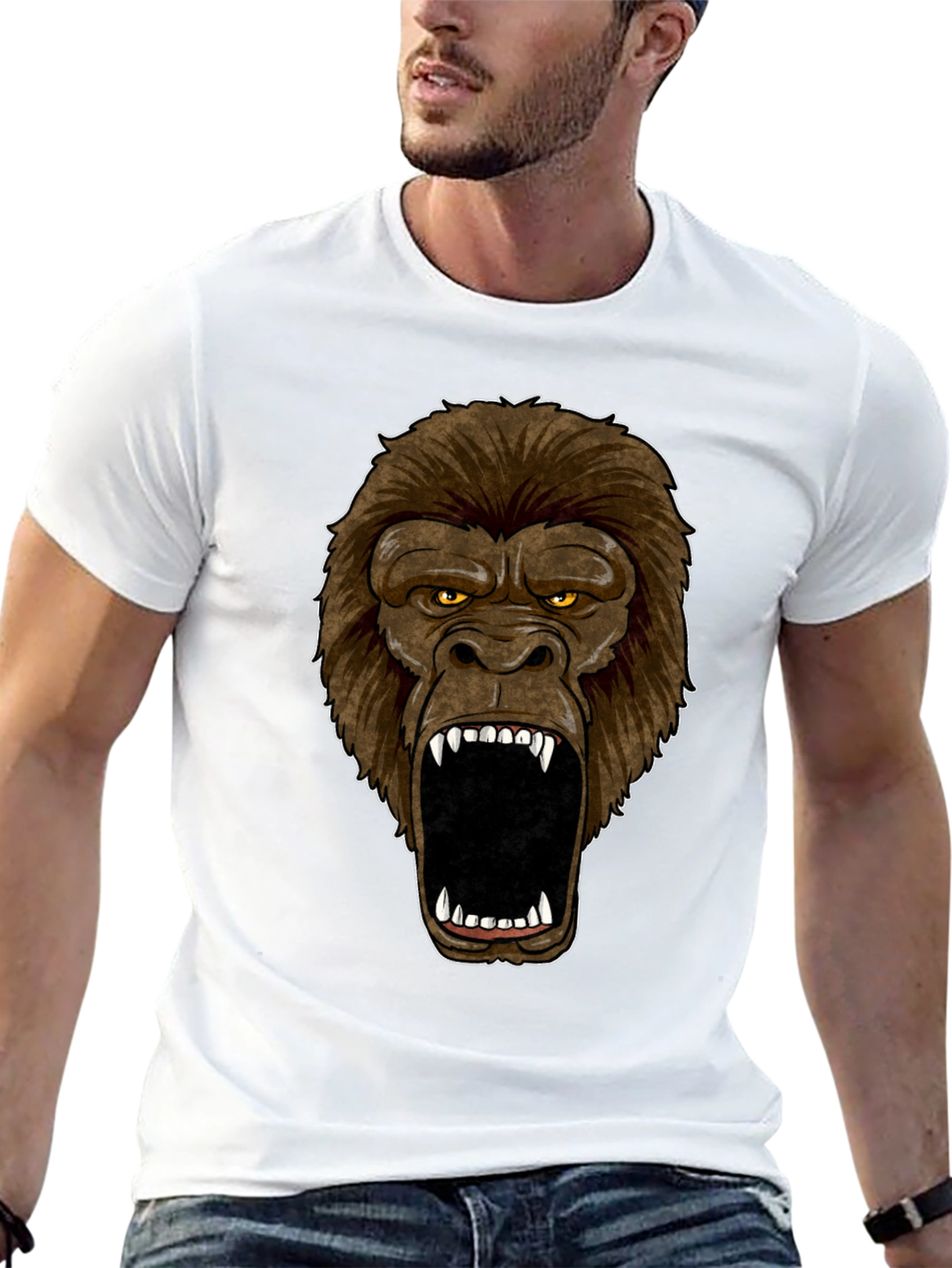 Angry Gorilla Face Graphic Print Black T-Shirt
