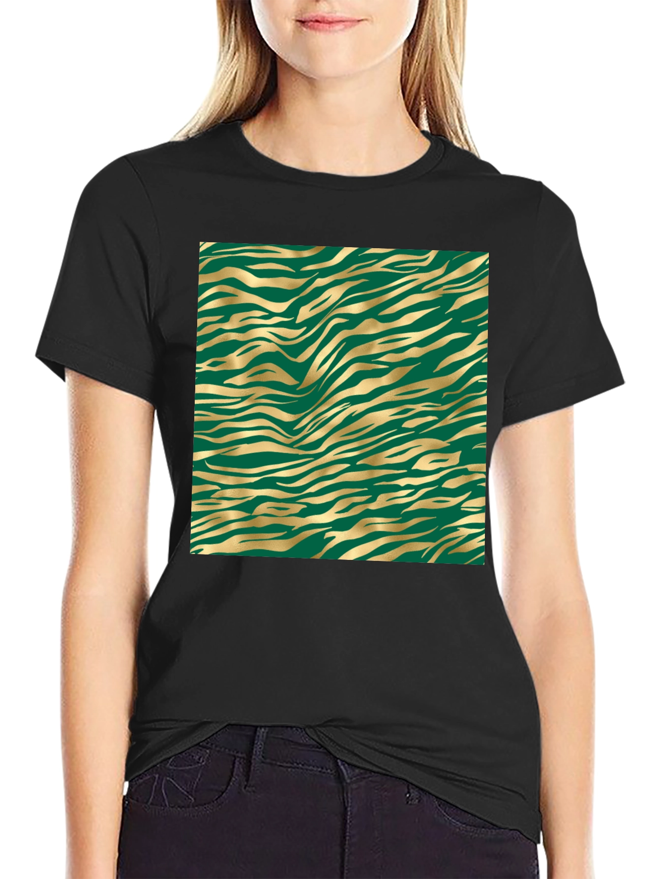 Gold Tiger Stripe Tee - Black Cotton Blend