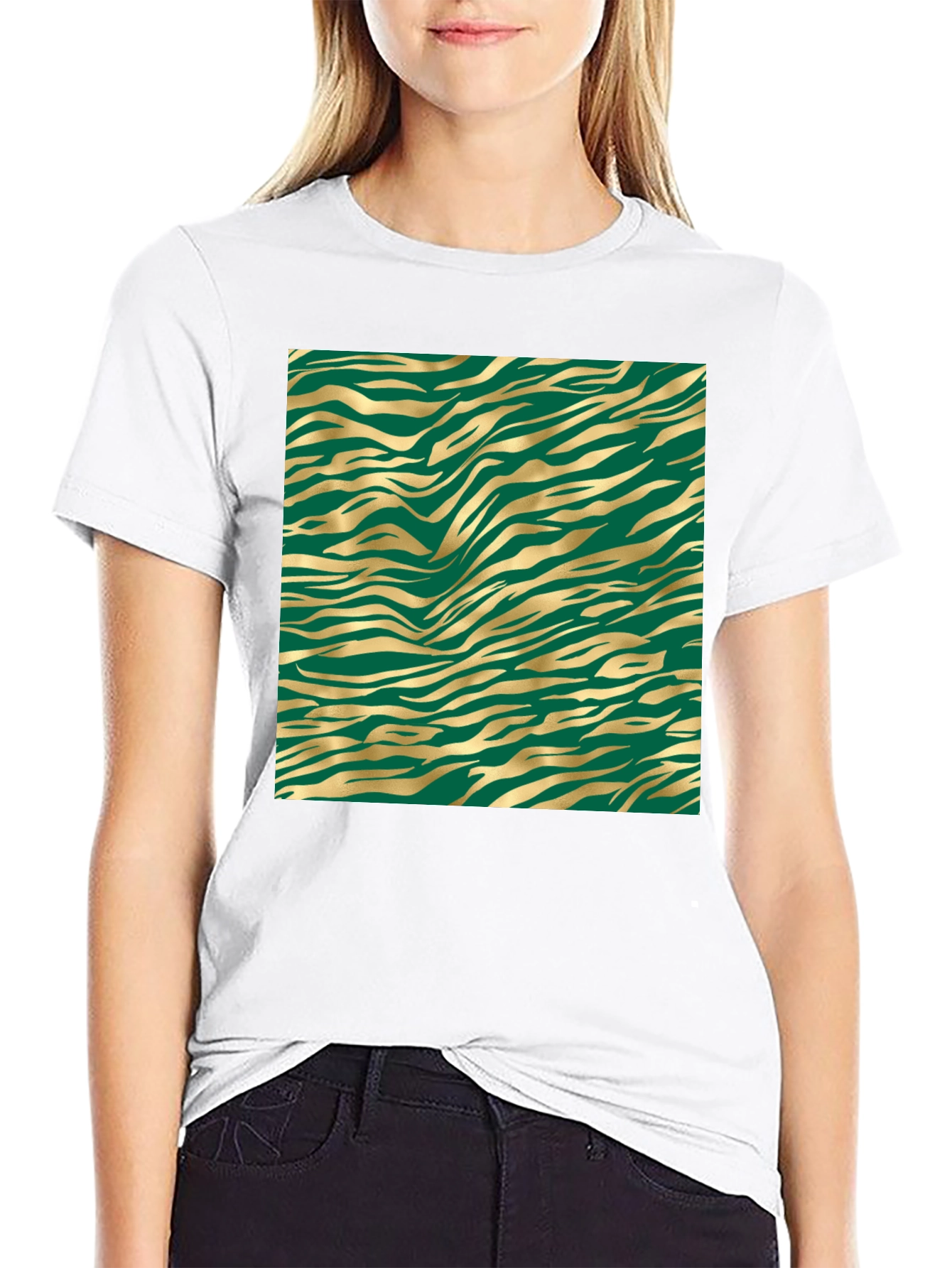 Gold Tiger Stripe Tee - Black Cotton Blend