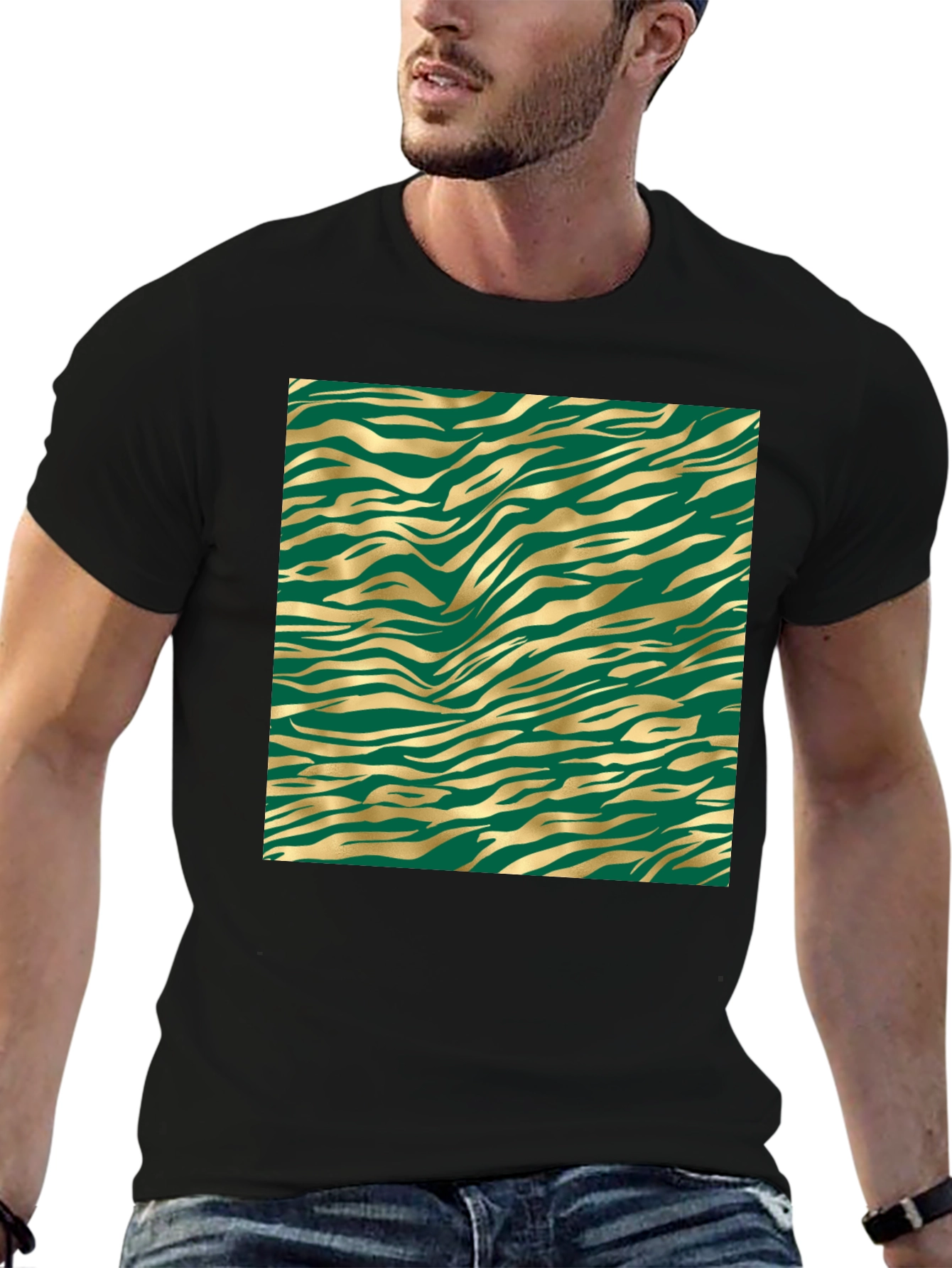 Gold Tiger Stripe Tee - Black Cotton Blend