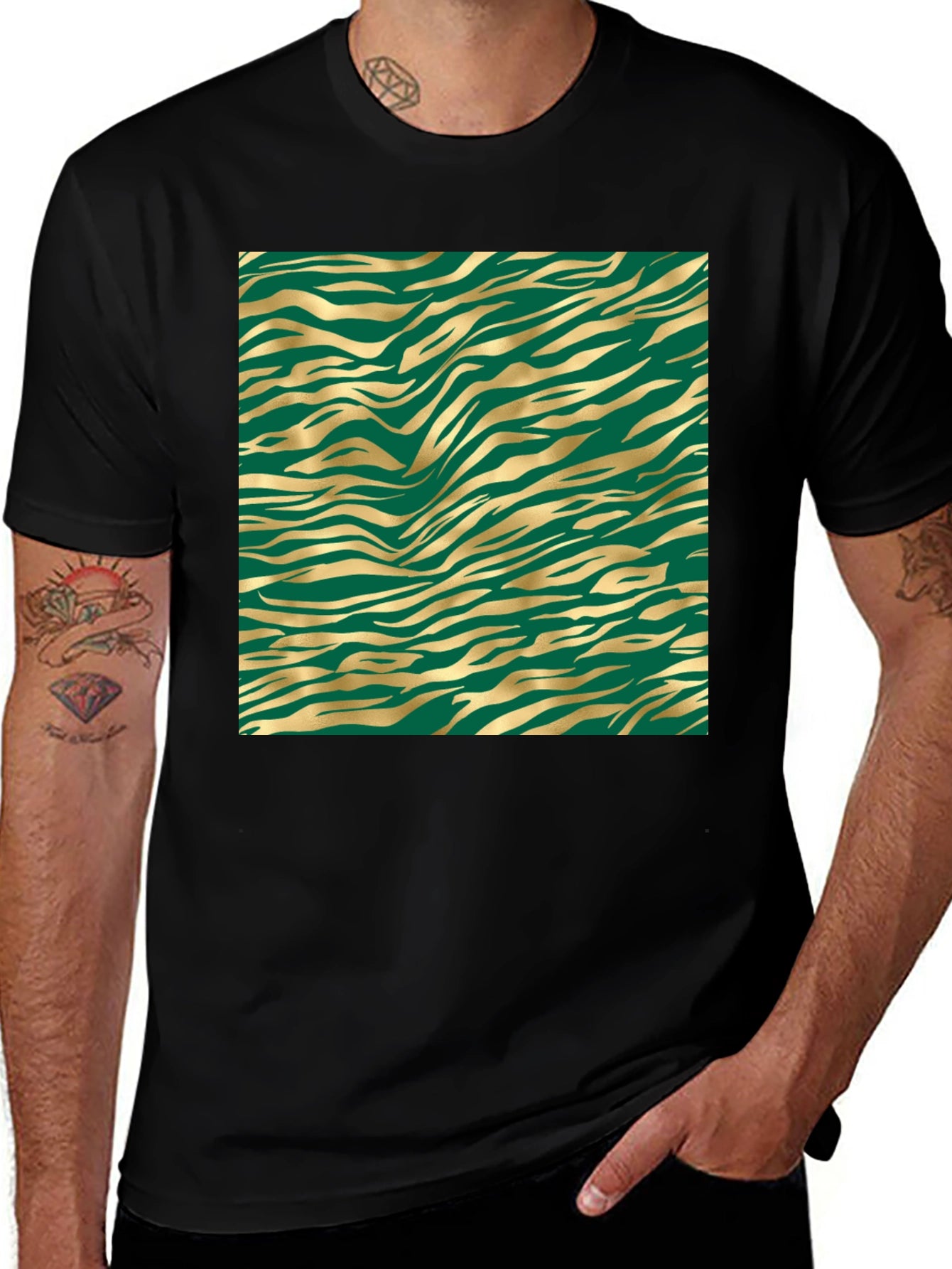 Gold Tiger Stripe Tee - Black Cotton Blend
