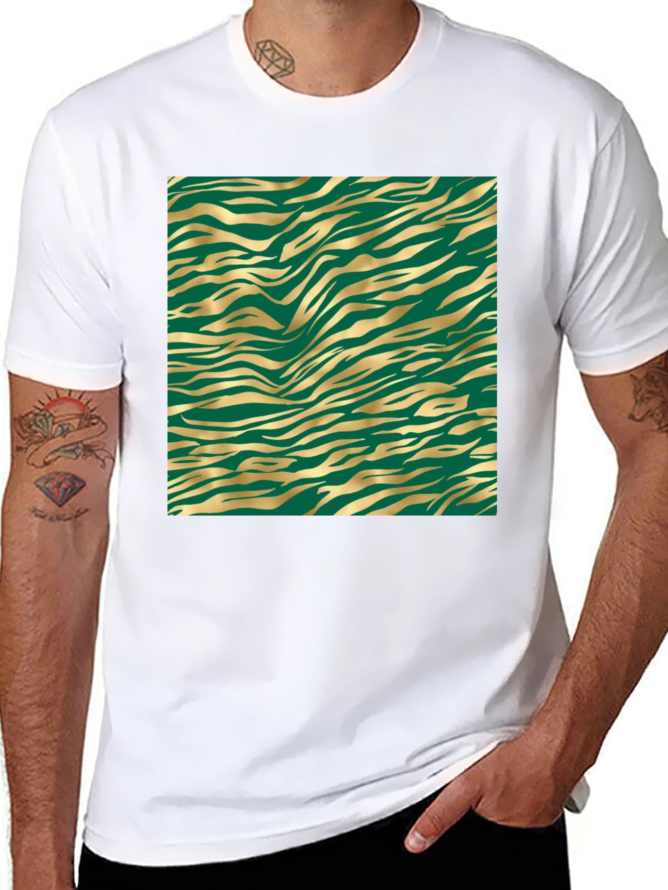 Gold Tiger Stripe Tee - Black Cotton Blend