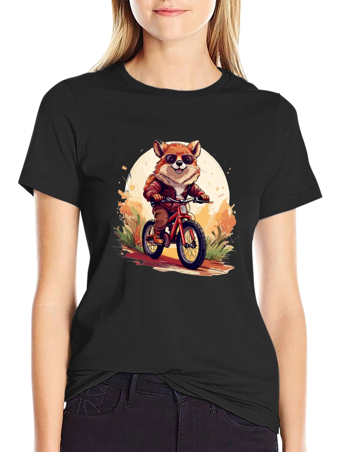 Cool Fox Riding Bicycle Graphic Tee