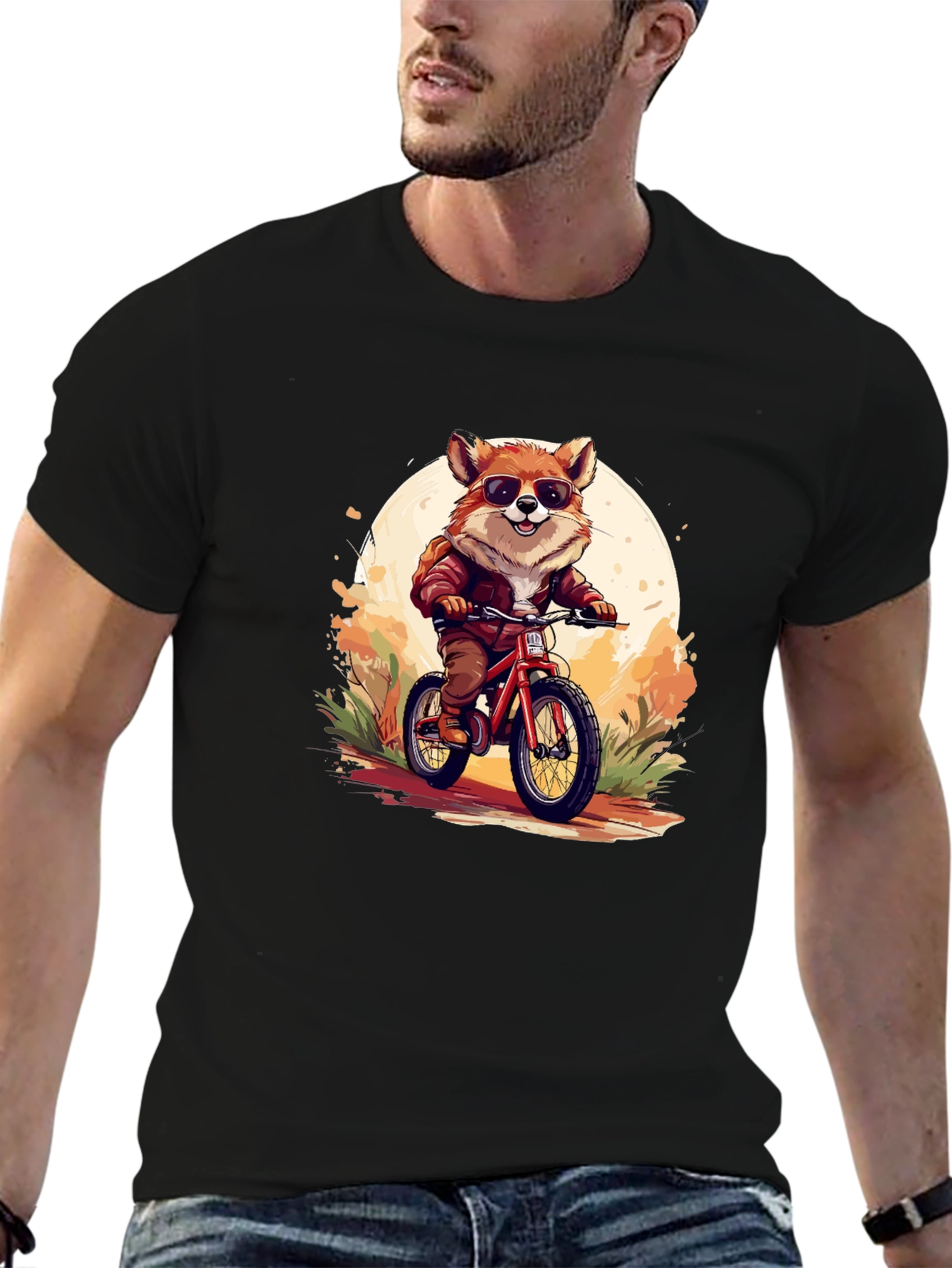 Cool Fox Riding Bicycle Graphic Tee