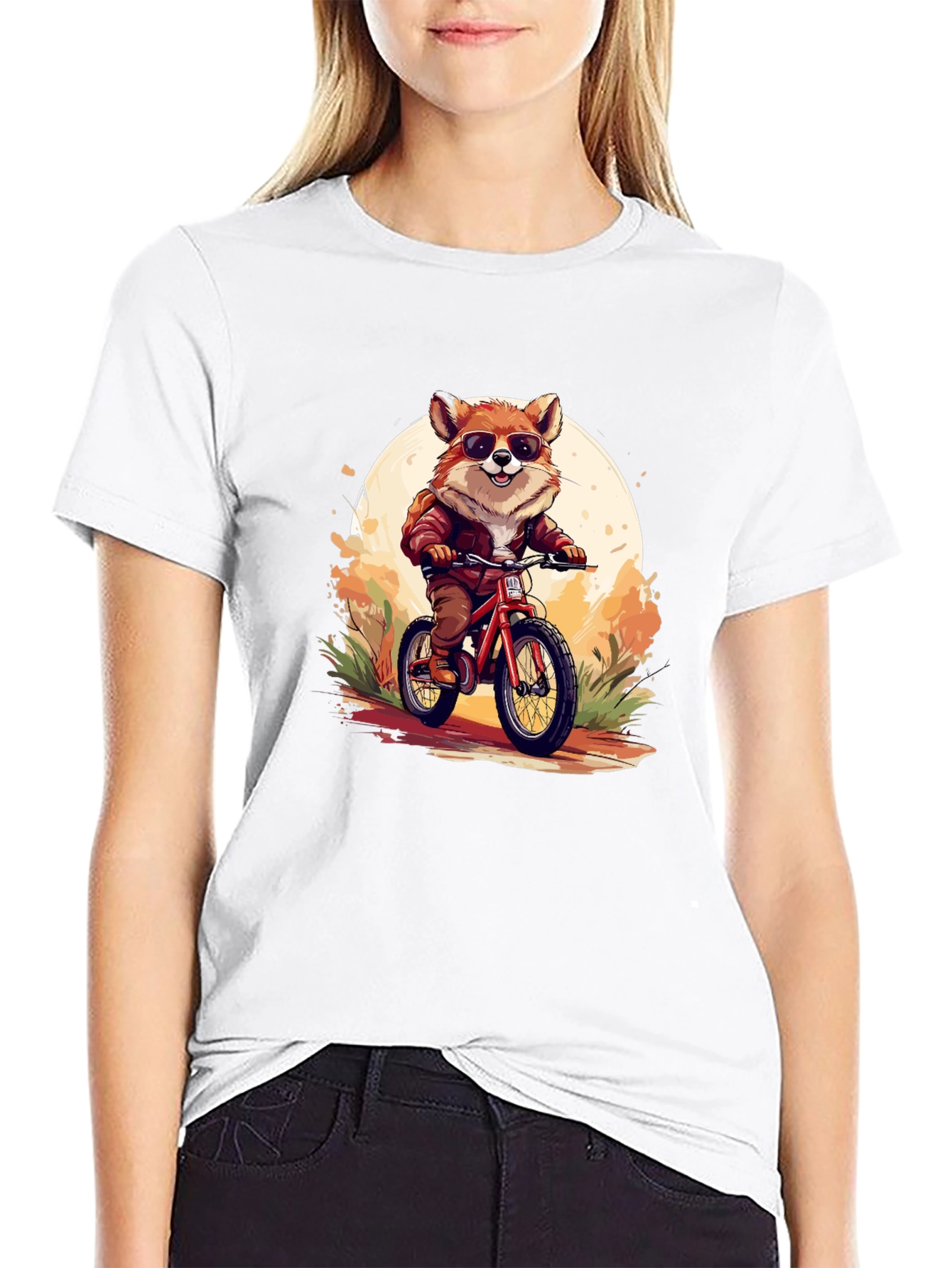 Cool Fox Riding Bicycle Graphic Tee