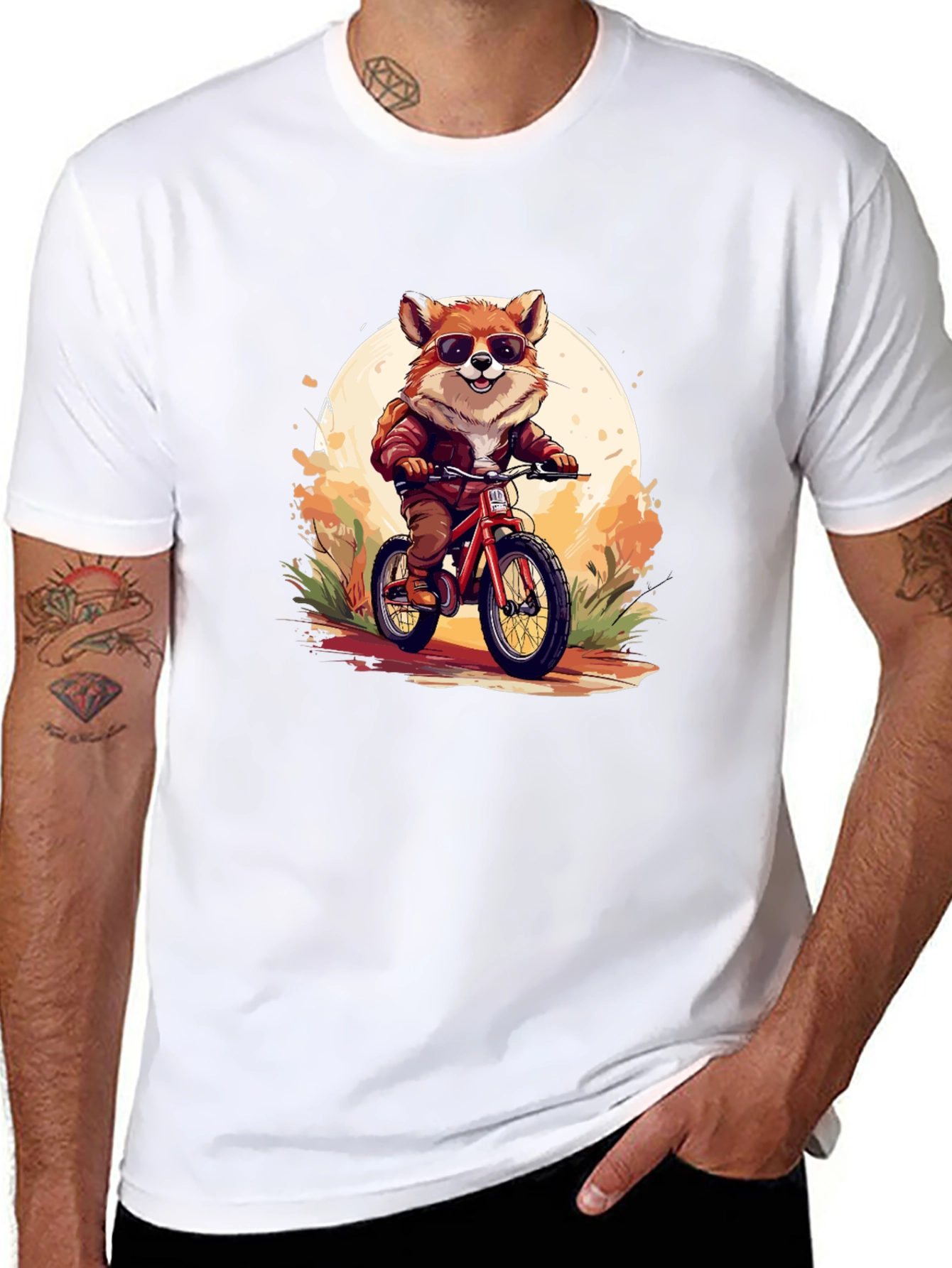 Cool Fox Riding Bicycle Graphic Tee