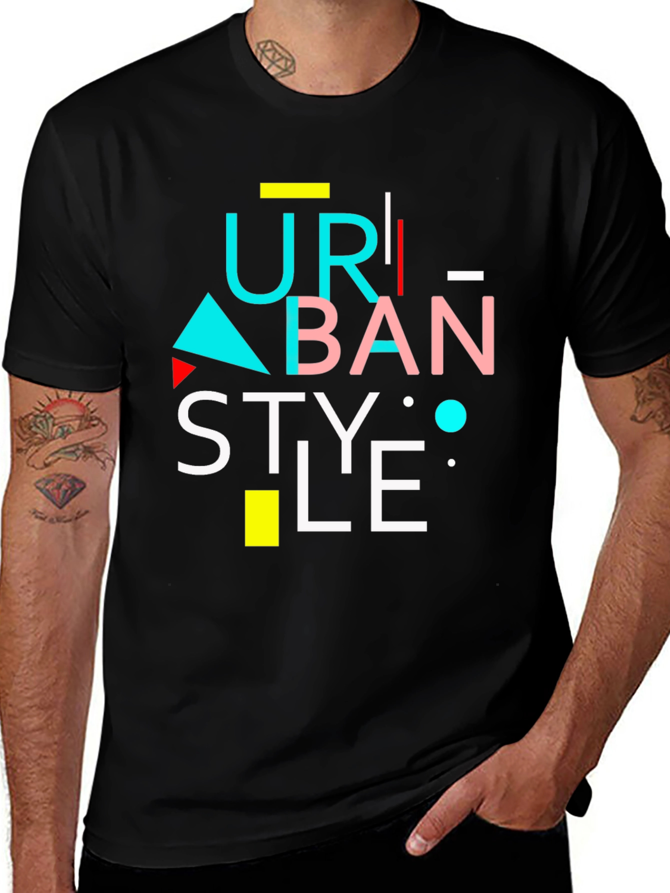 Urban Style Graphic Tee - Modern Design Black T-Shirt