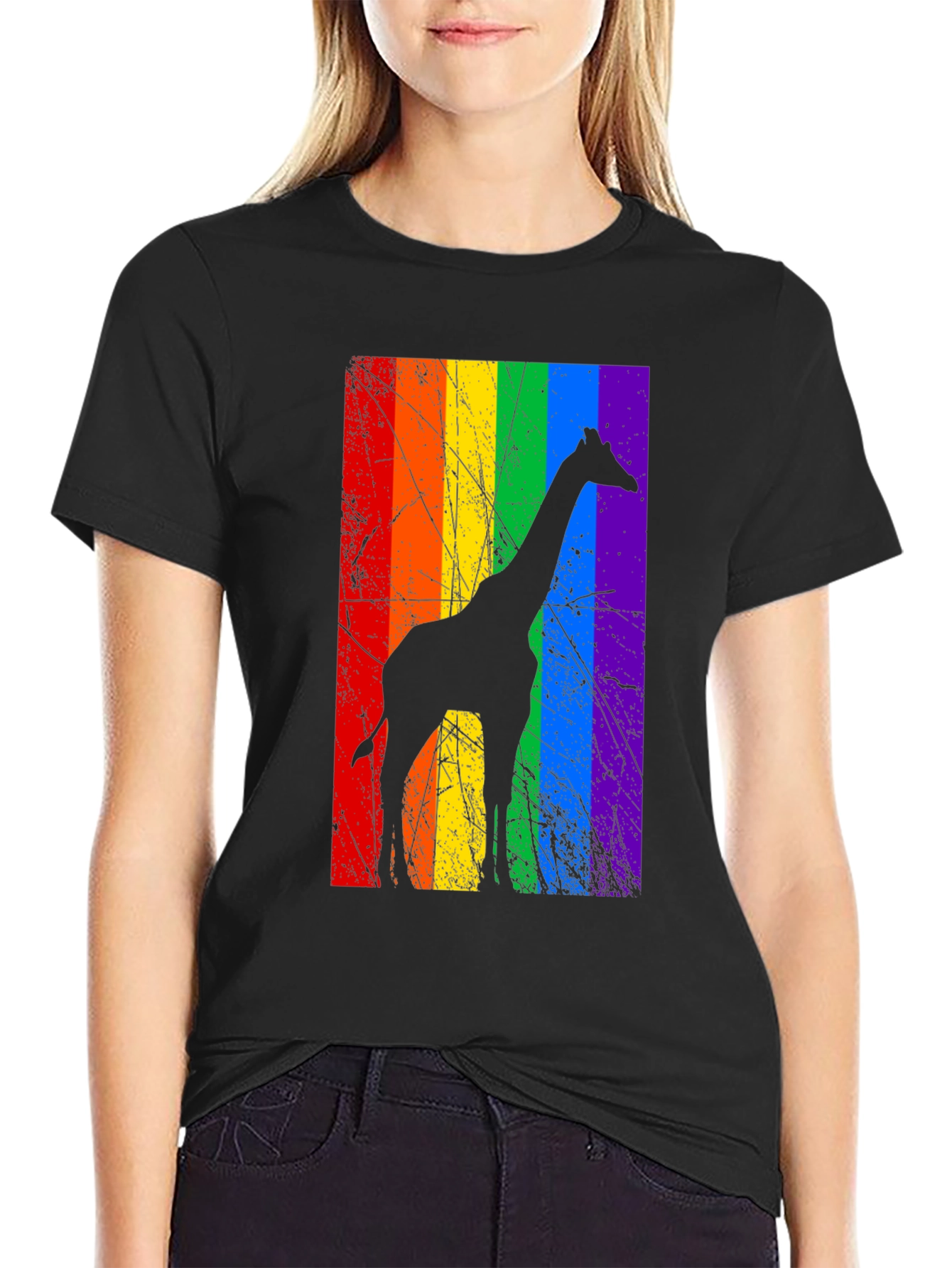Rainbow Giraffe Graphic Tee