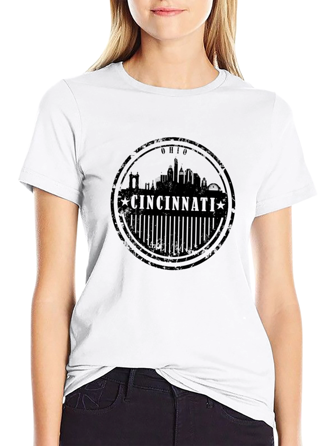 Cincinnati Ohio Skyline Black Graphic T-Shirt