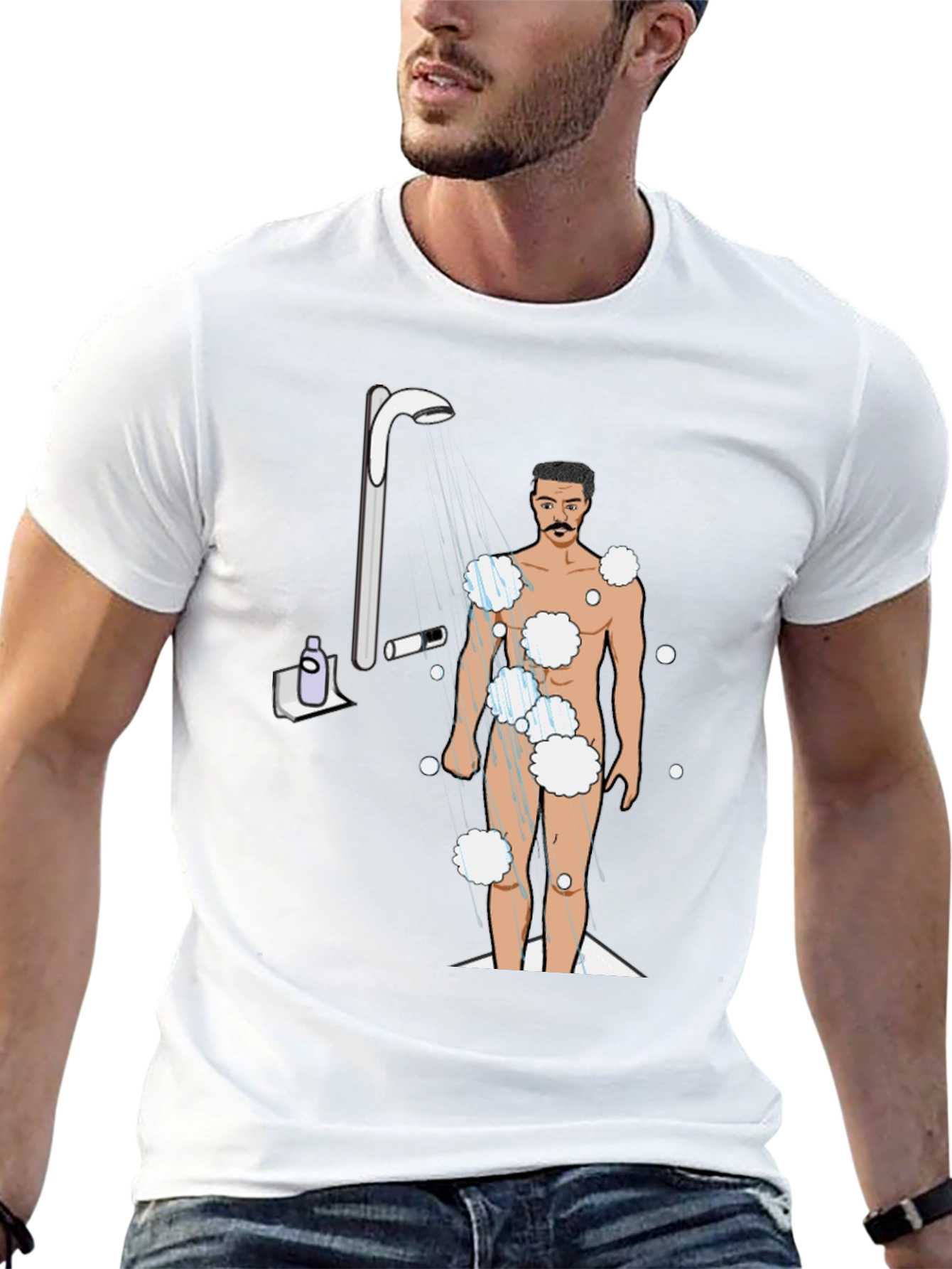 Humorous Shower Man Graphic T-Shirt