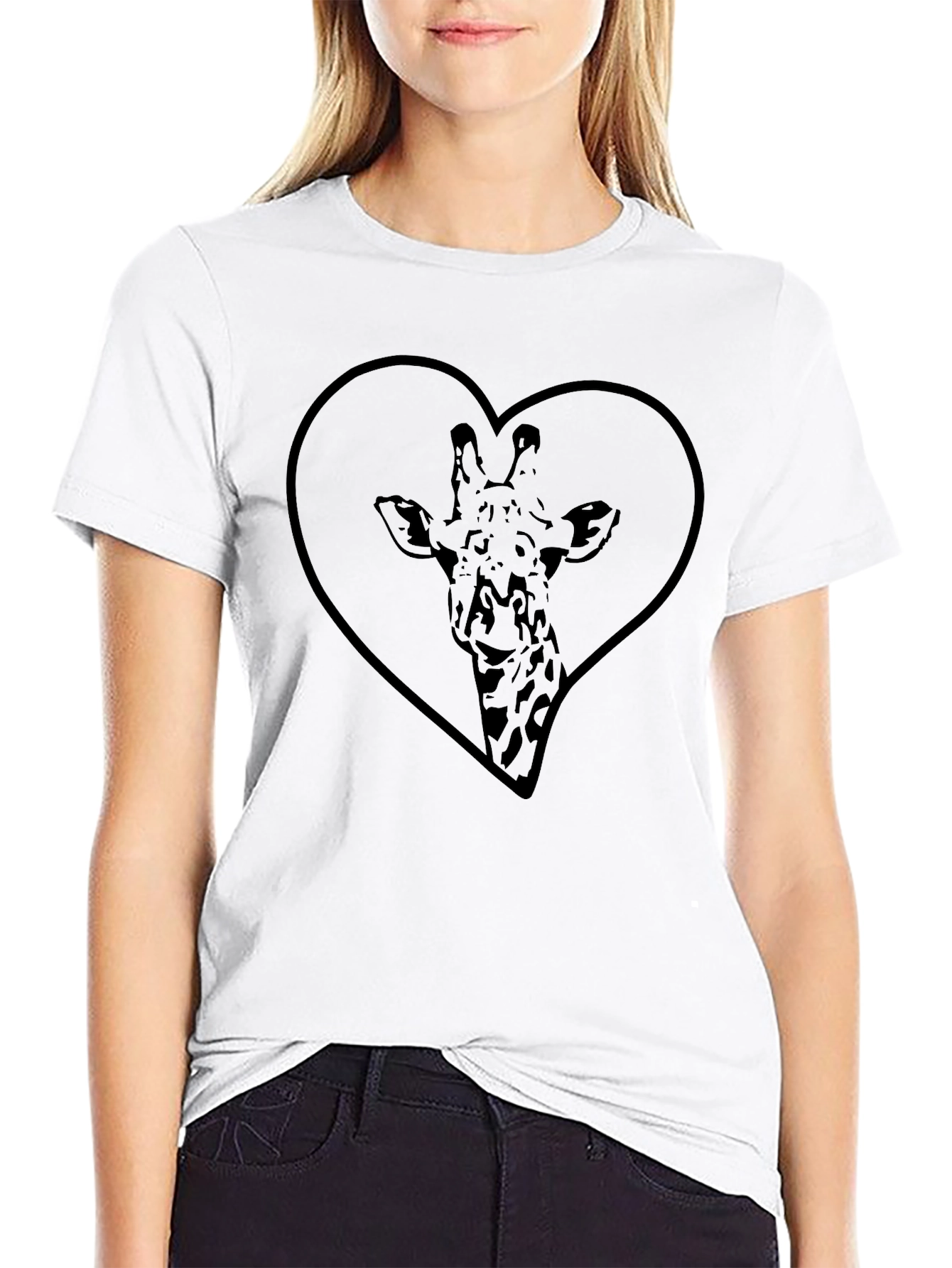 Giraffe Heart Graphic Tee - Black Cotton T-Shirt