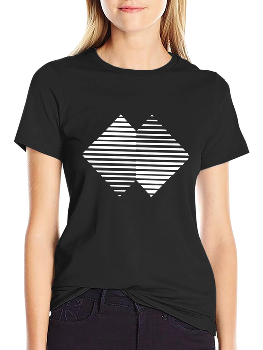 Geometric Striped Diamond Graphic Black T-Shirt