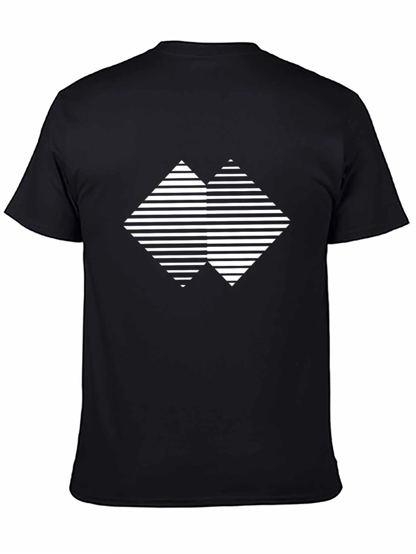 Geometric Striped Diamond Graphic Black T-Shirt