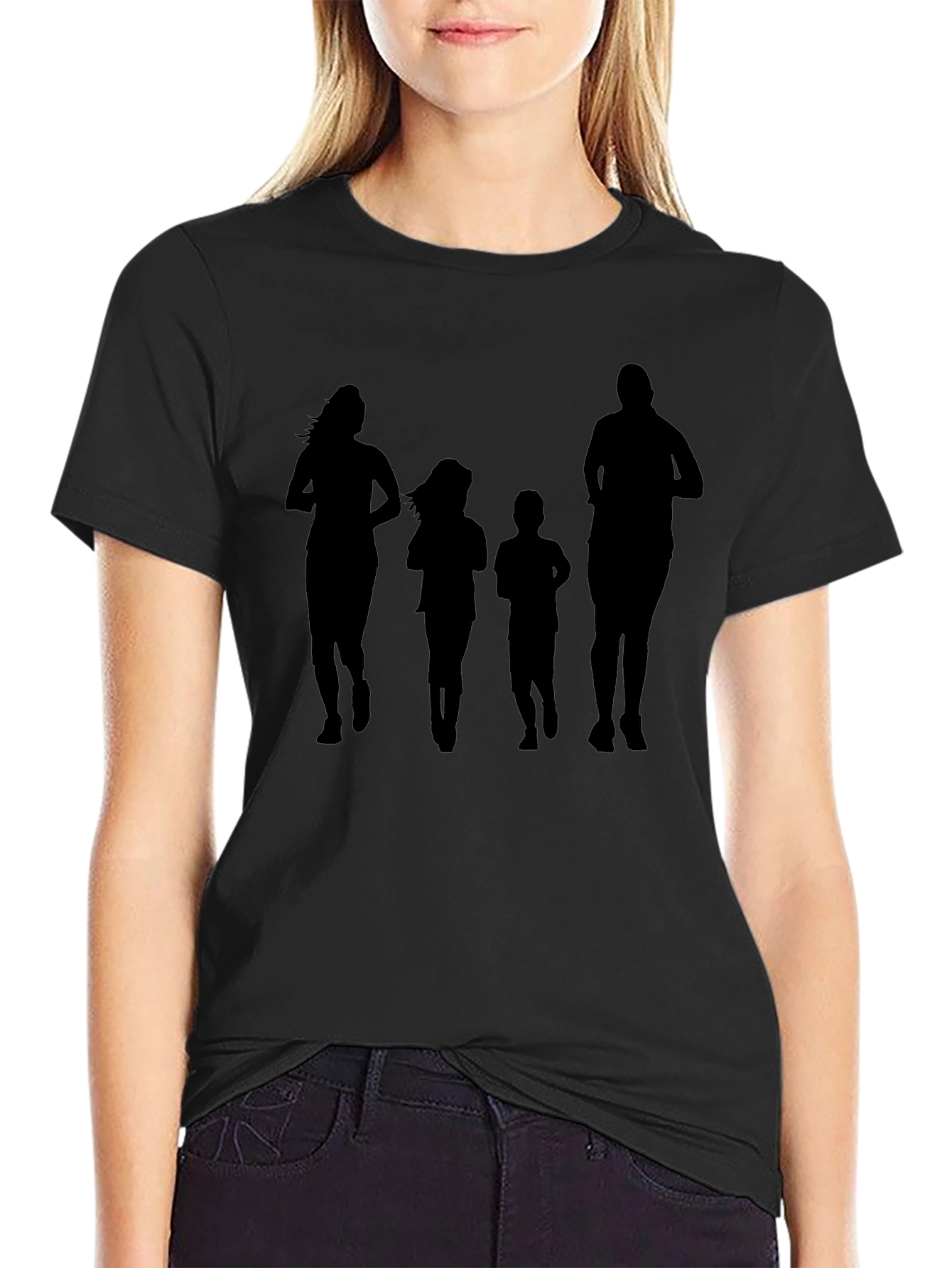 Family Running Silhouette Black T-Shirt