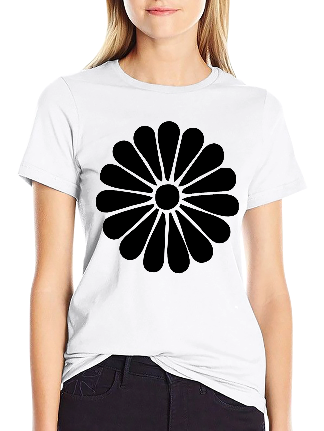 Black Chrysanthemum Graphic Tee - Casual Comfort