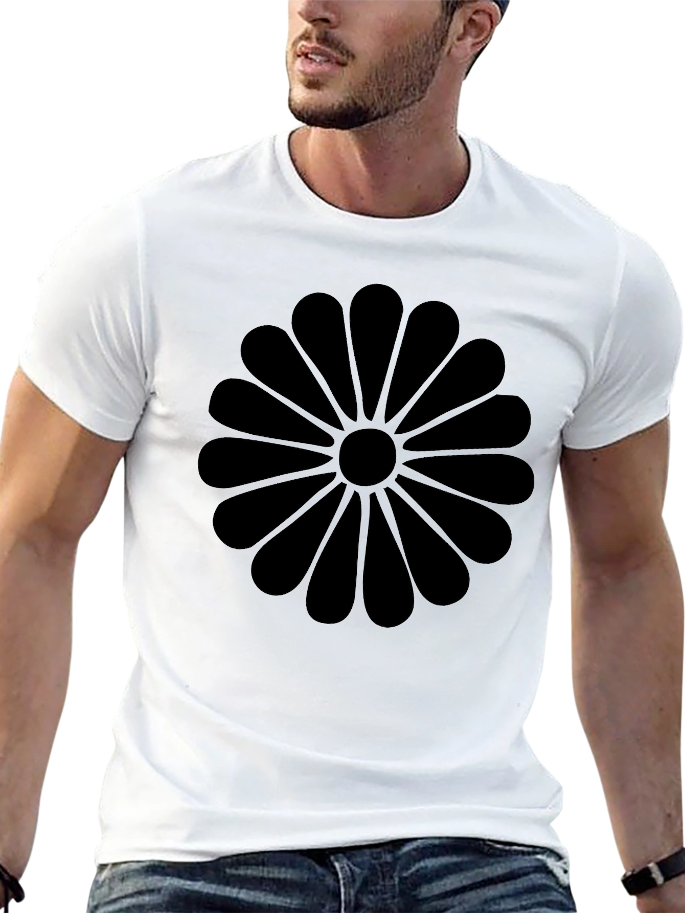 Black Chrysanthemum Graphic Tee - Casual Comfort