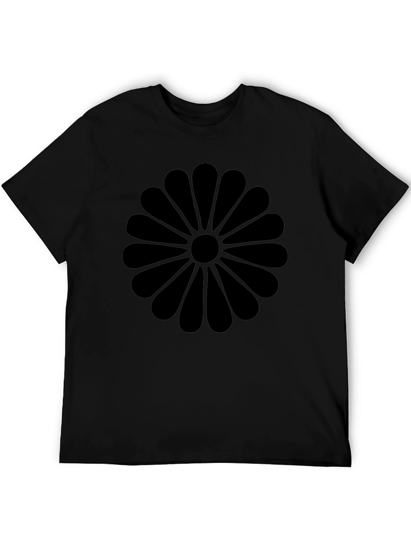 Black Chrysanthemum Graphic Tee - Casual Comfort