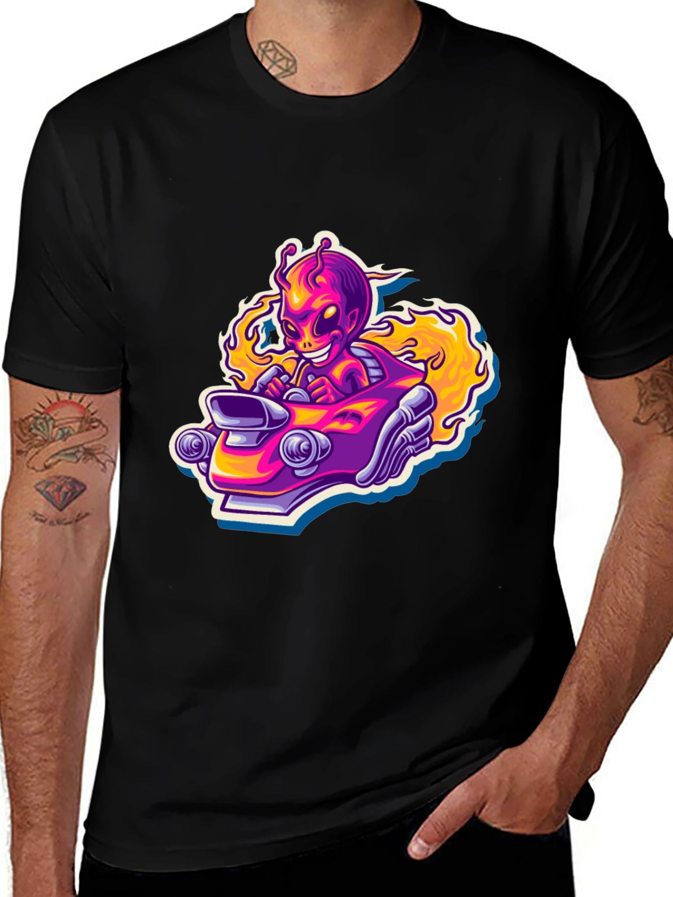Alien Racer Graphic Tee - Black Cotton T-Shirt