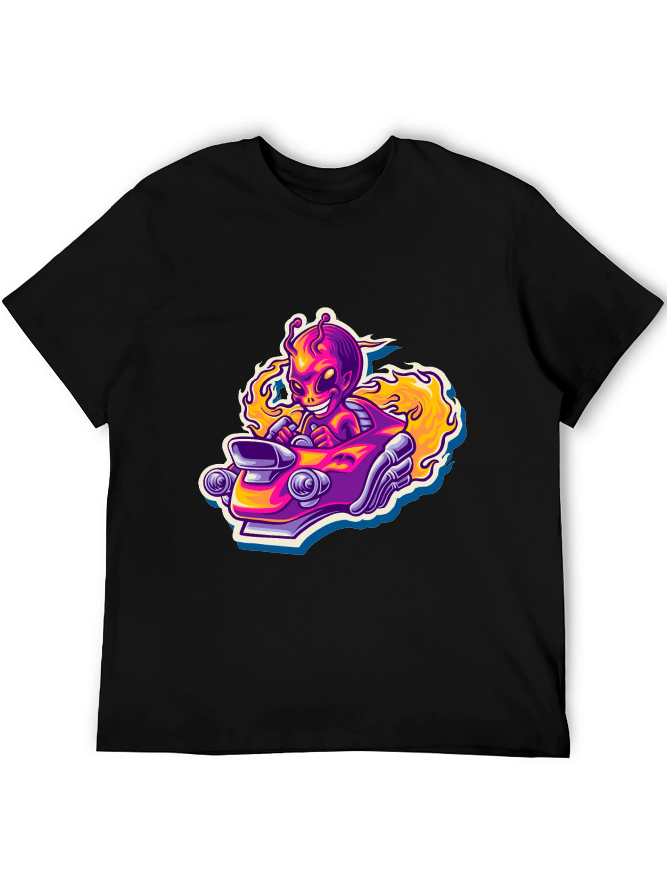 Alien Racer Graphic Tee - Black Cotton T-Shirt