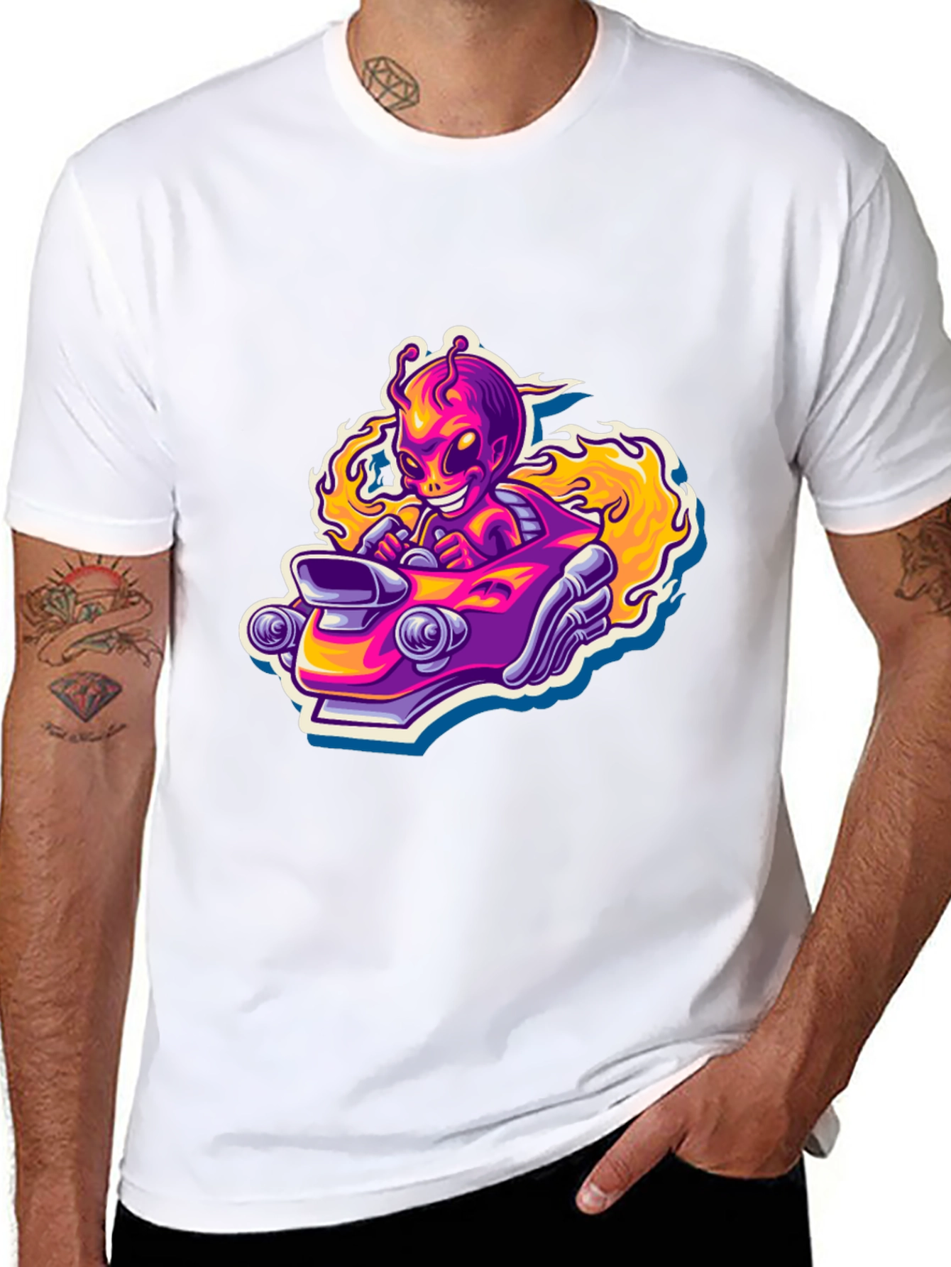 Alien Racer Graphic Tee - Black Cotton T-Shirt