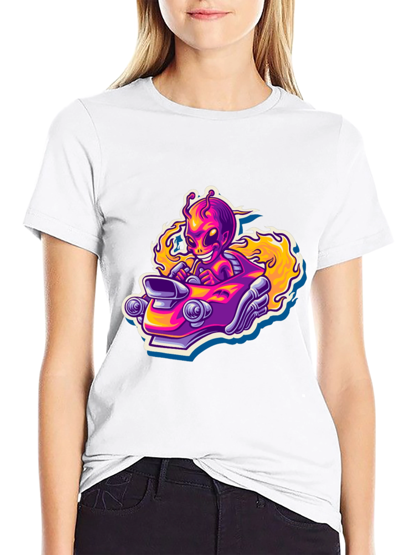 Alien Racer Graphic Tee - Black Cotton T-Shirt