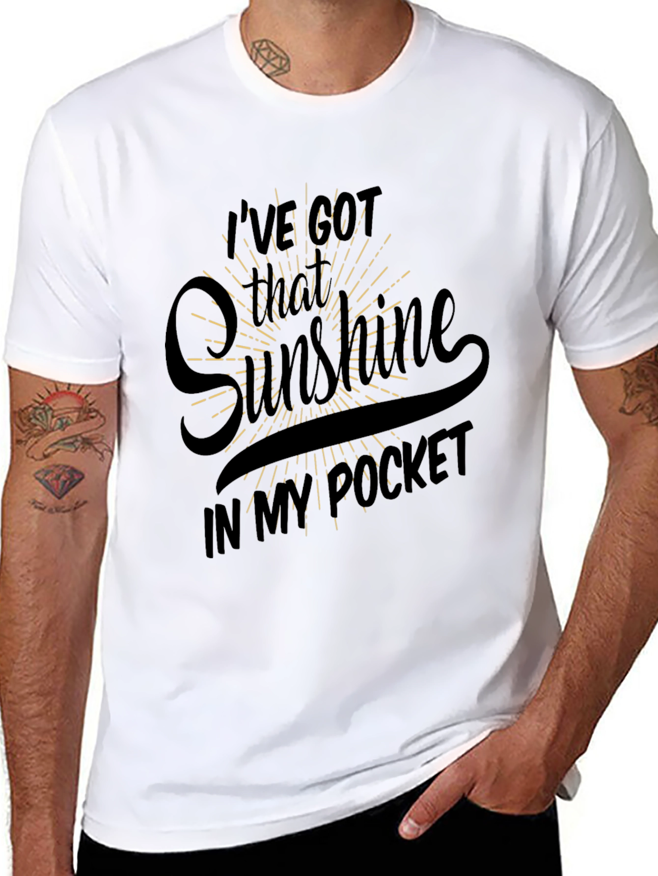 Sunshine Pocket Graphic Tee - Trendy Black T-Shirt
