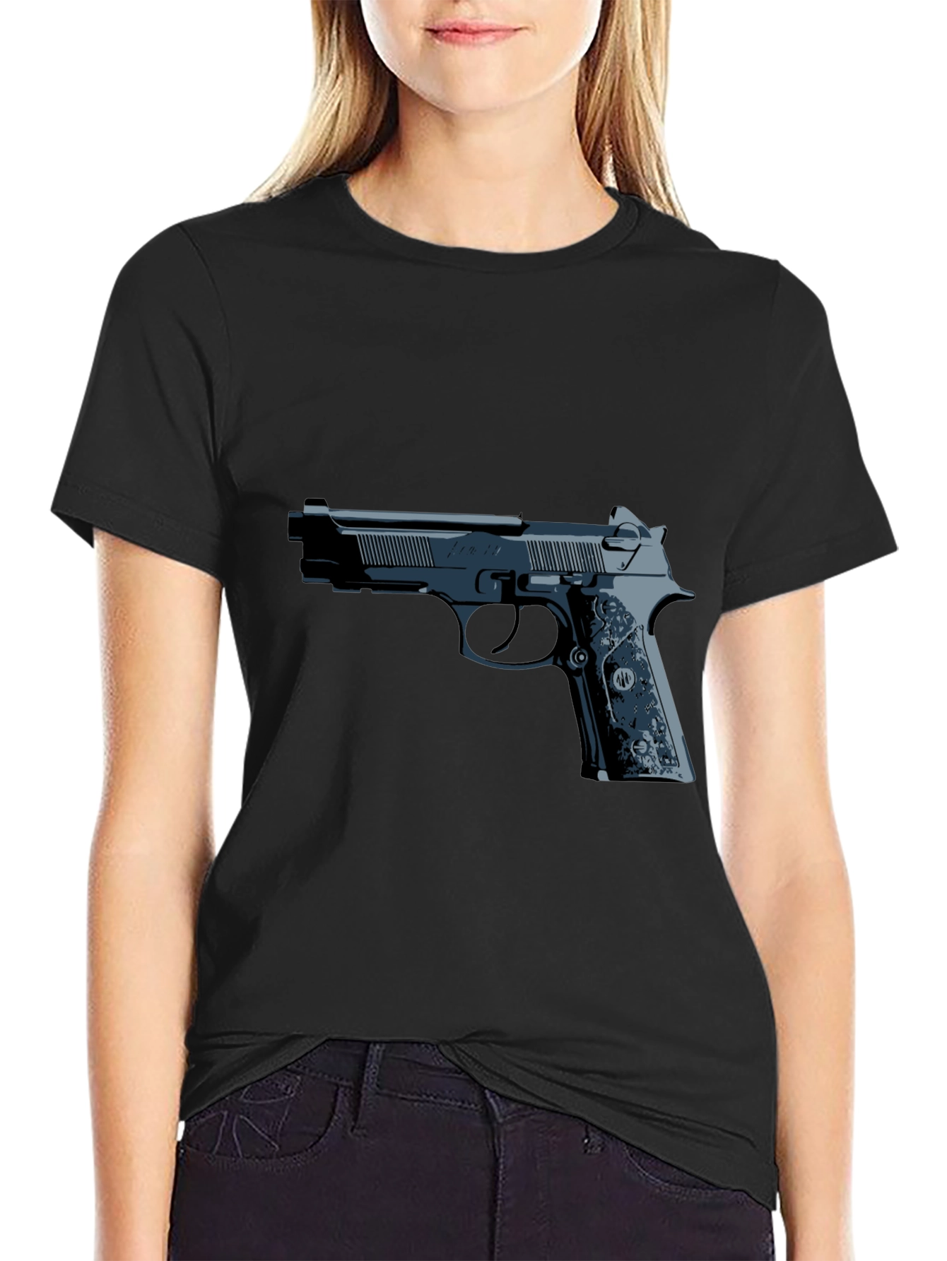 Gun Graphic Tee - Black Casual Style