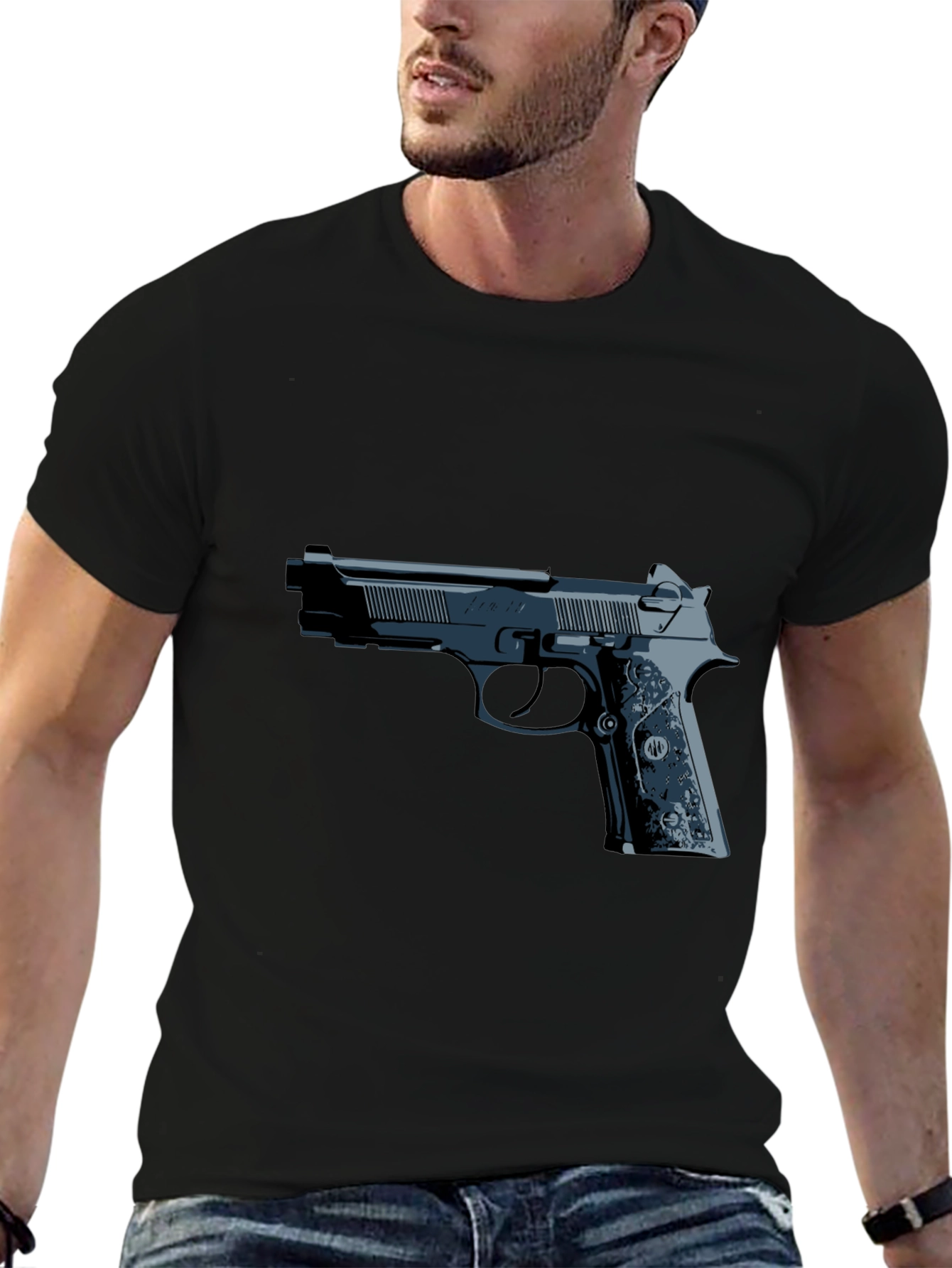 Gun Graphic Tee - Black Casual Style