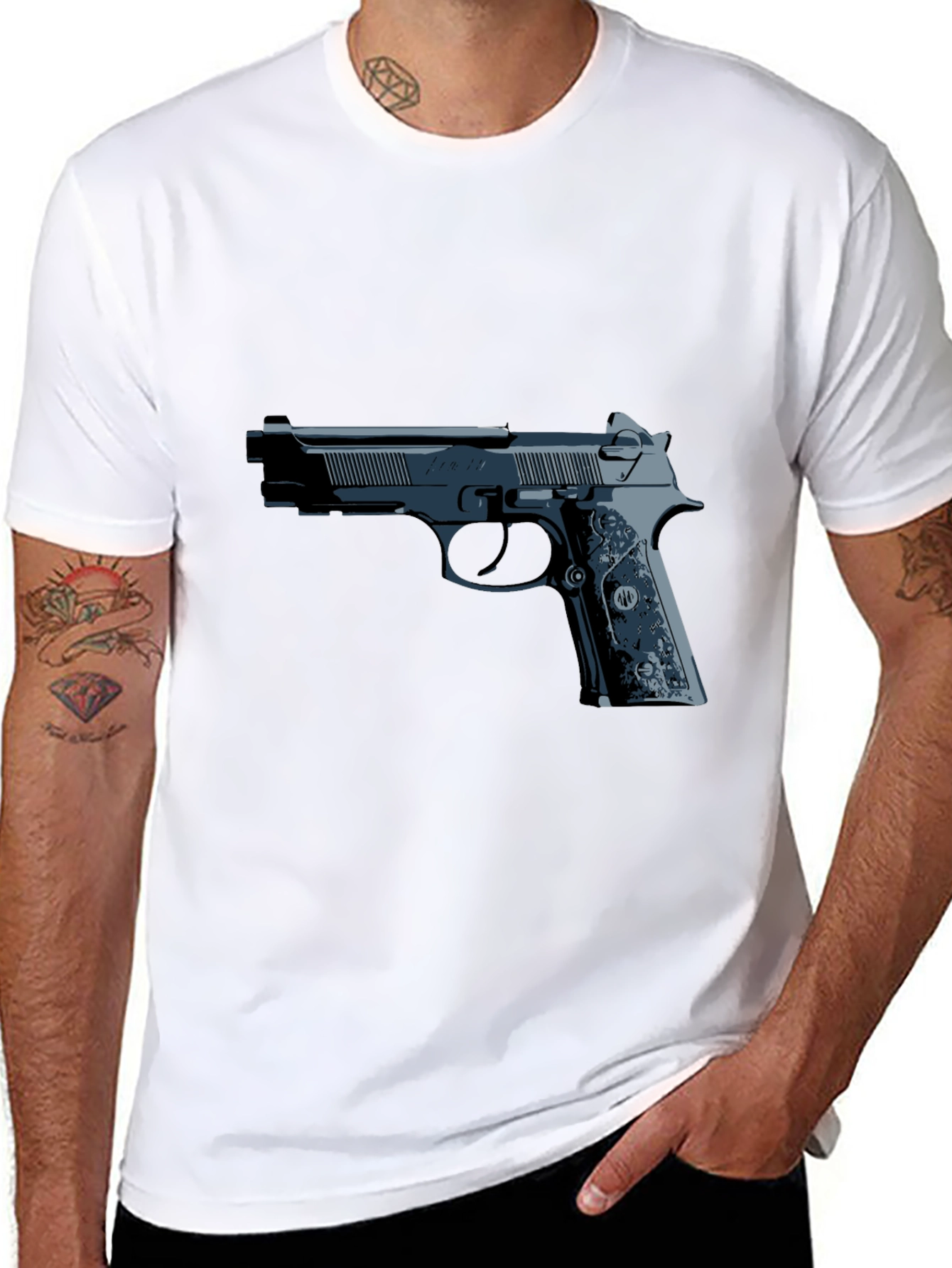 Gun Graphic Tee - Black Casual Style