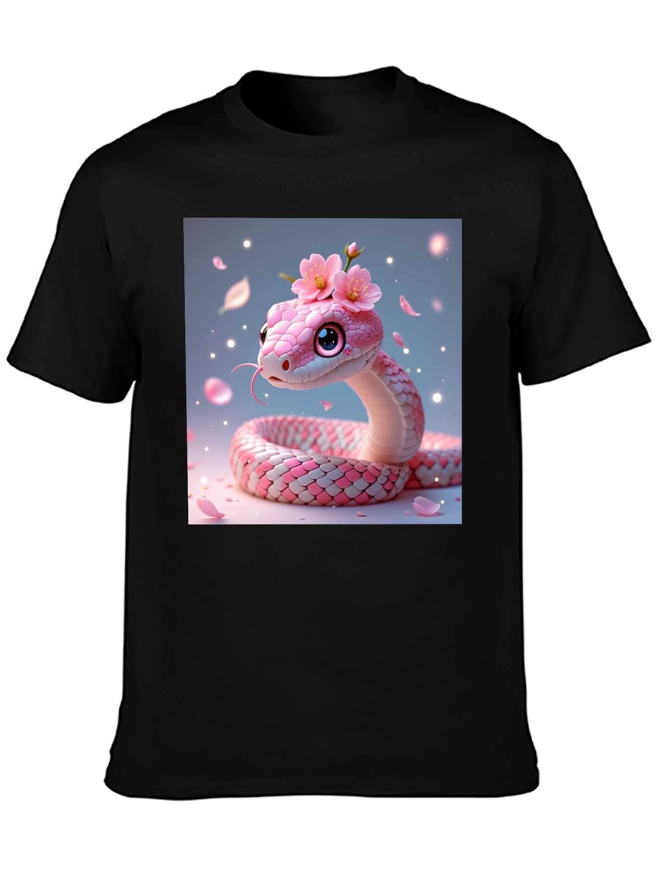 Cute Kawaii Pink Snake in Floral Shirt