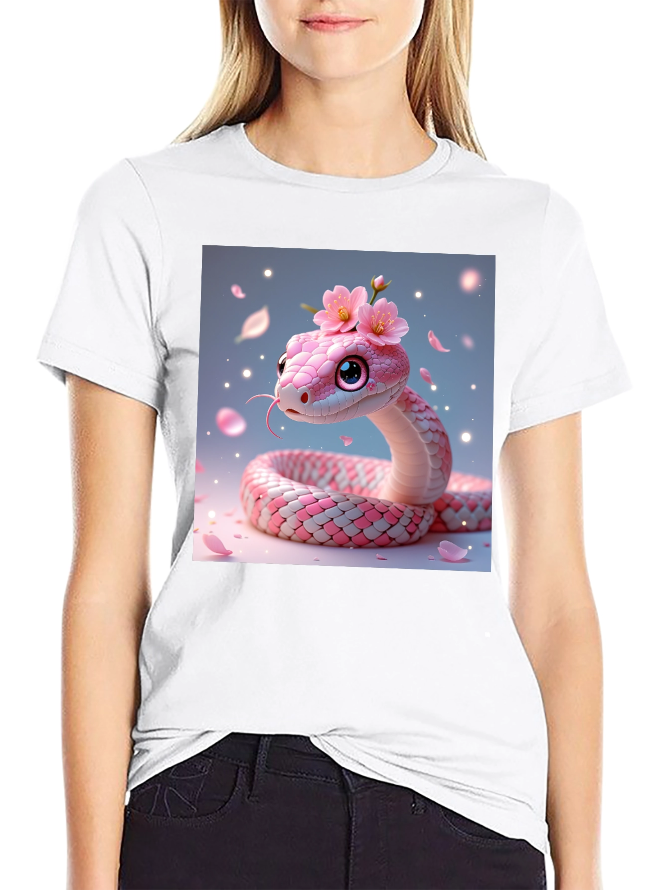 Cute Kawaii Pink Snake in Floral Shirt
