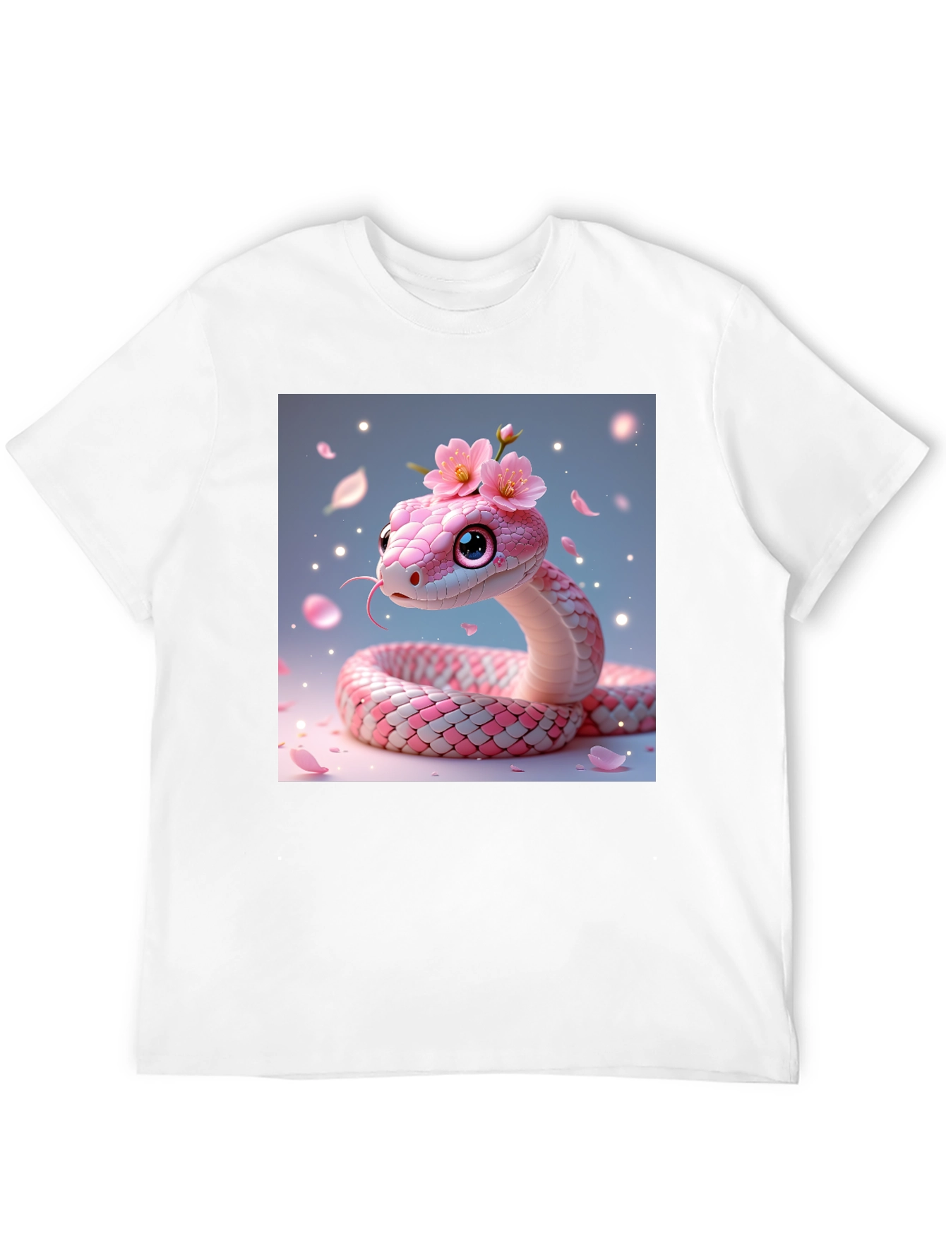 Cute Kawaii Pink Snake in Floral Shirt