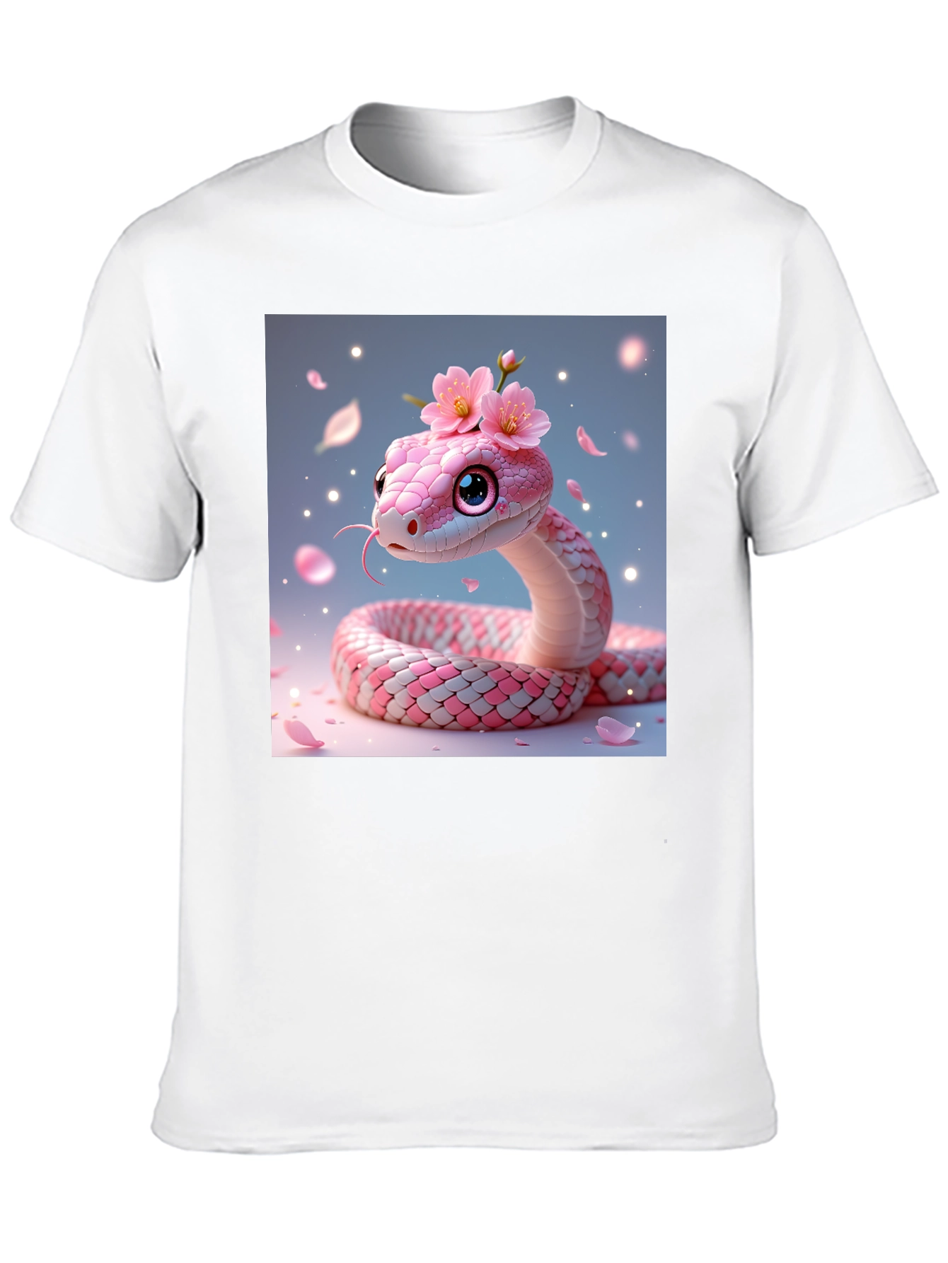 Cute Kawaii Pink Snake in Floral Shirt