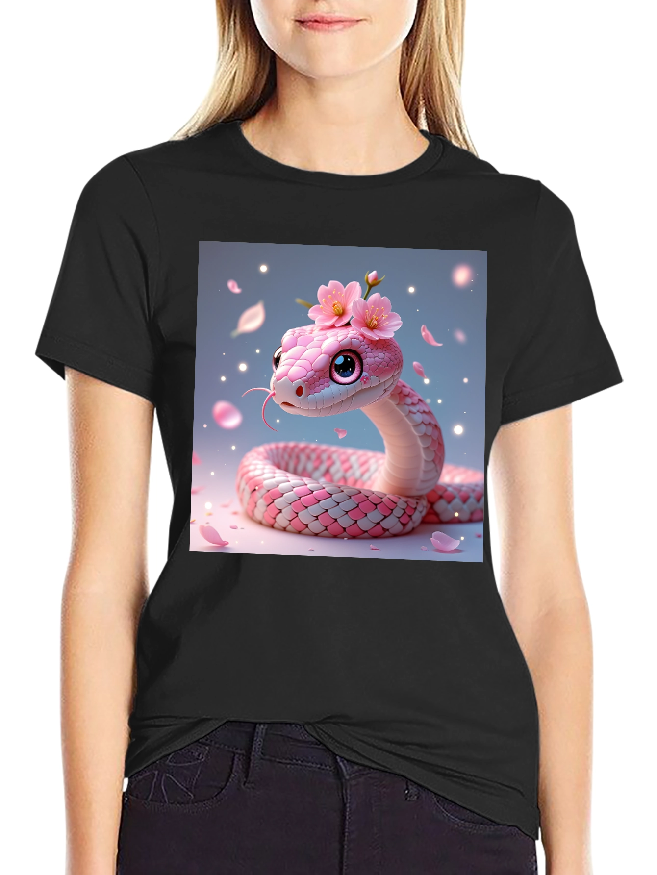 Cute Kawaii Pink Snake in Floral Shirt