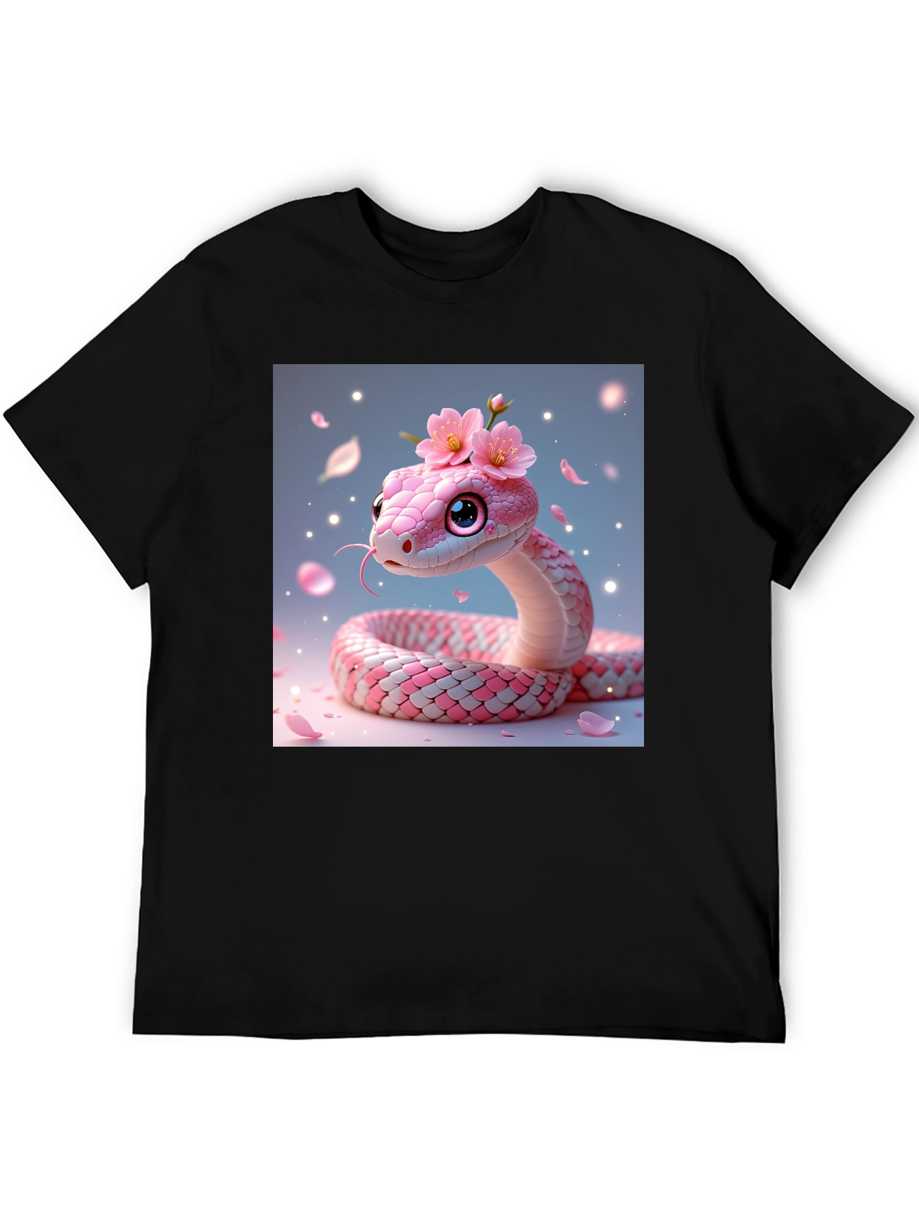 Cute Kawaii Pink Snake in Floral Shirt