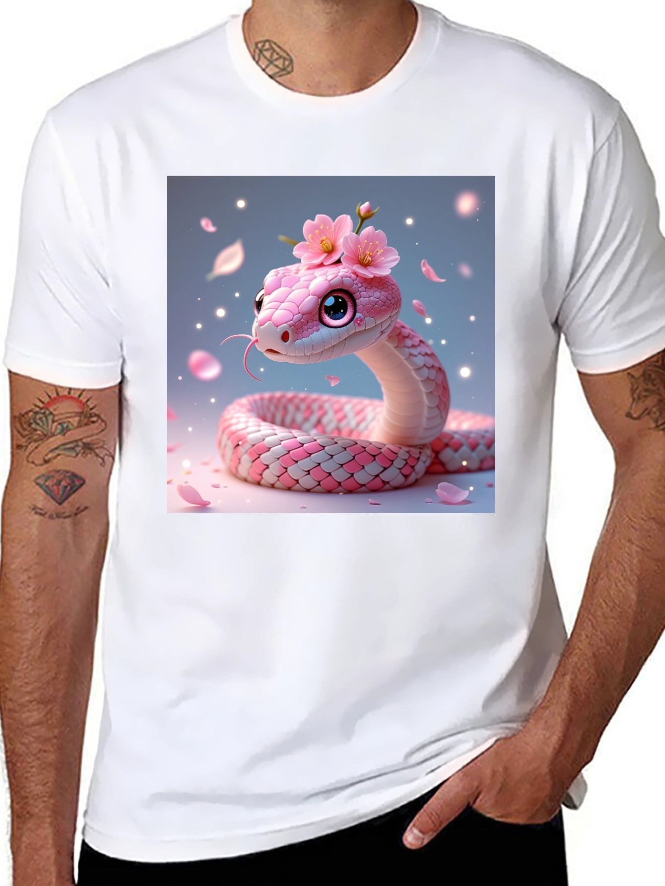 Cute Kawaii Pink Snake in Floral Shirt