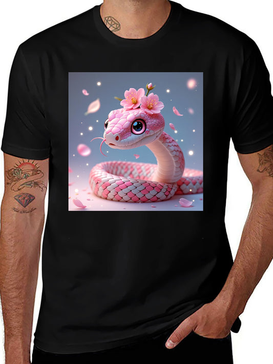 Cute Kawaii Pink Snake in Floral Shirt