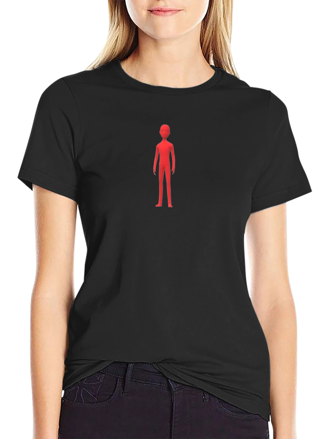 Minimalist Red Figure Black T-Shirt