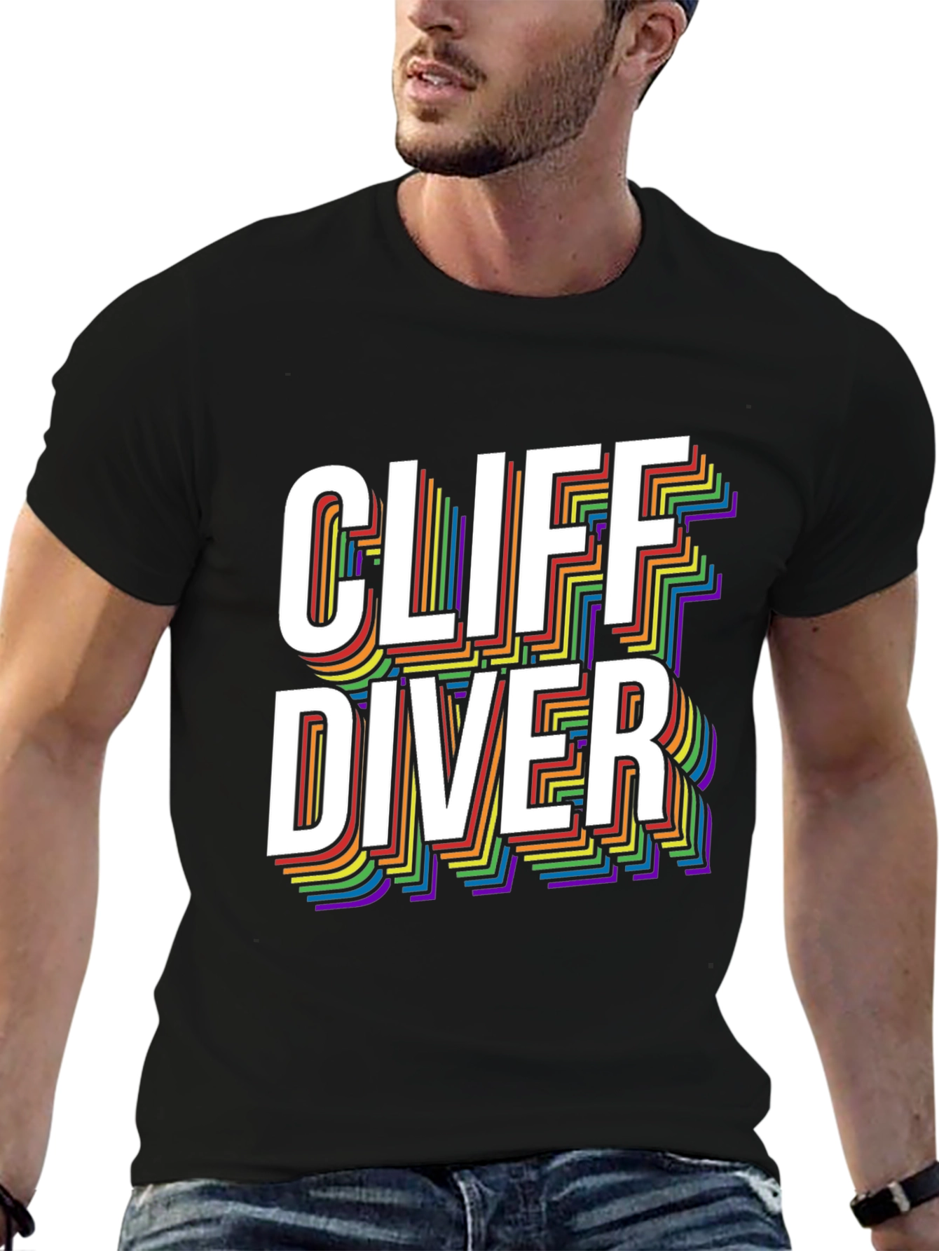 Cliff Diver Rainbow Graphic Tee - Stylish & Unique