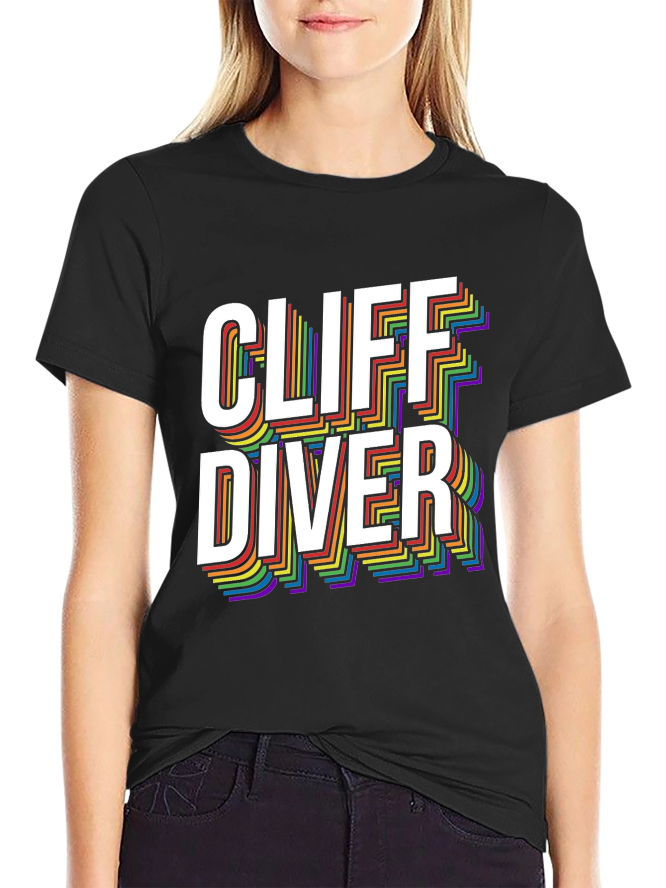 Cliff Diver Rainbow Graphic Tee - Stylish & Unique