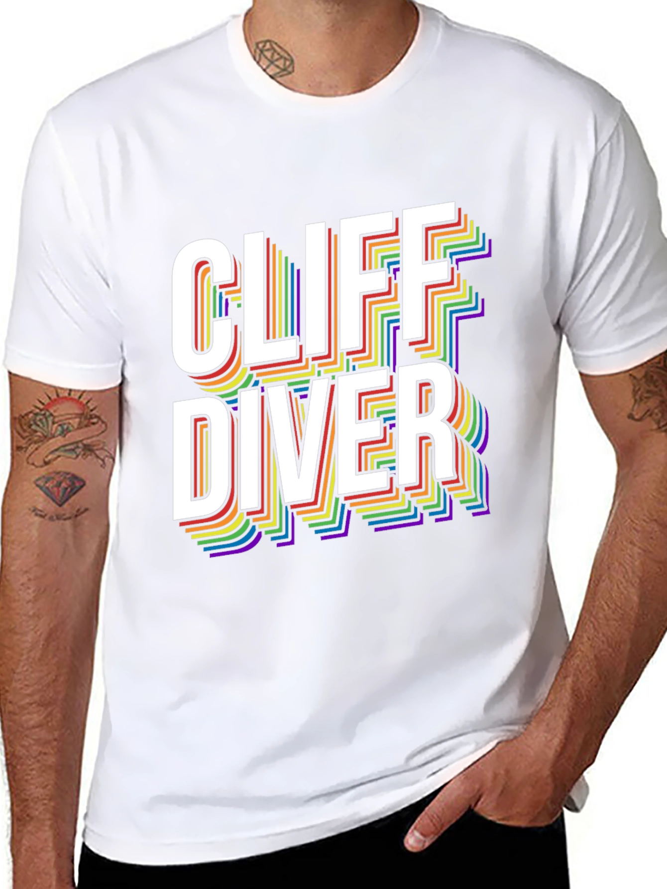 Cliff Diver Rainbow Graphic Tee - Stylish & Unique