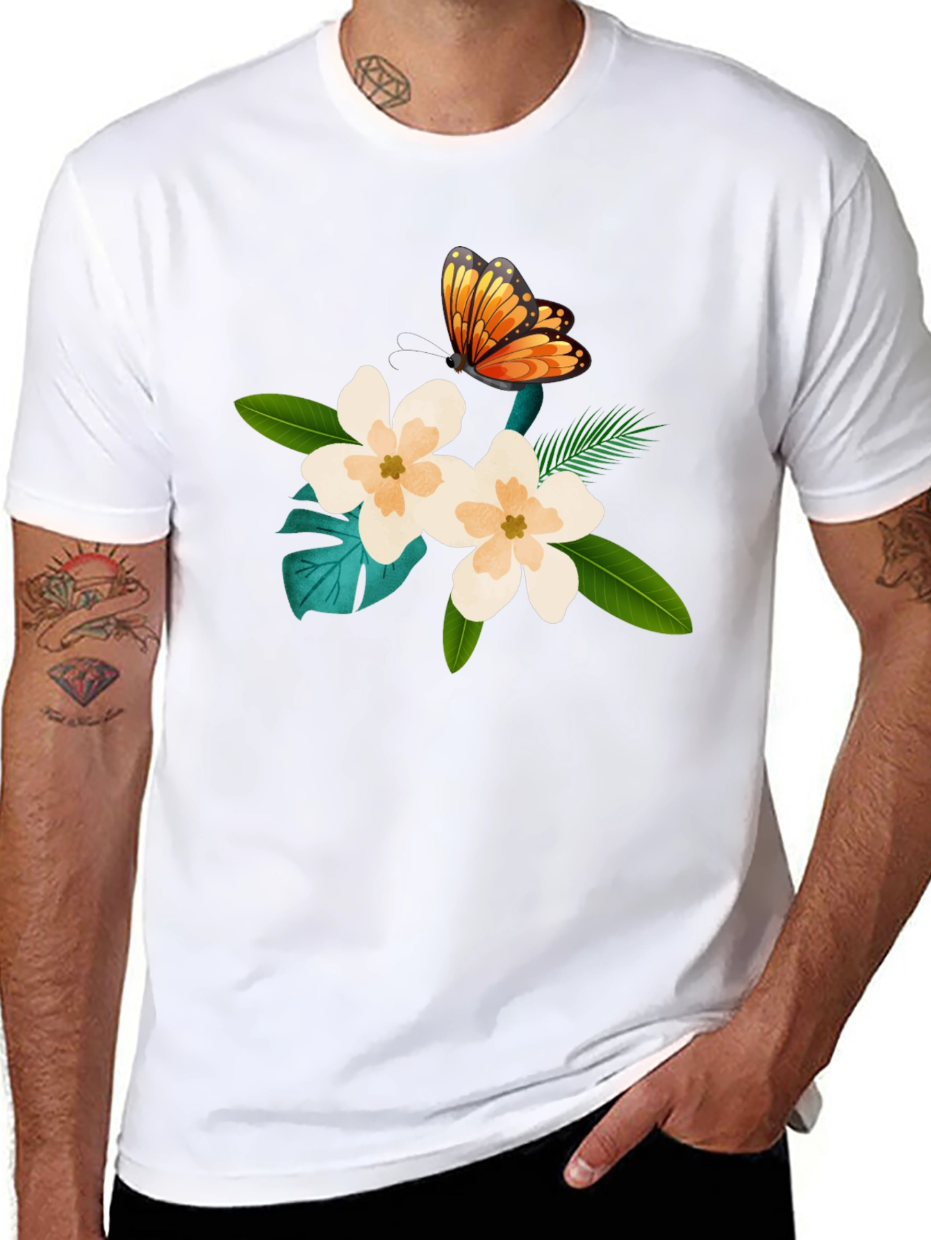 Floral Butterfly Graphic Black T-Shirt