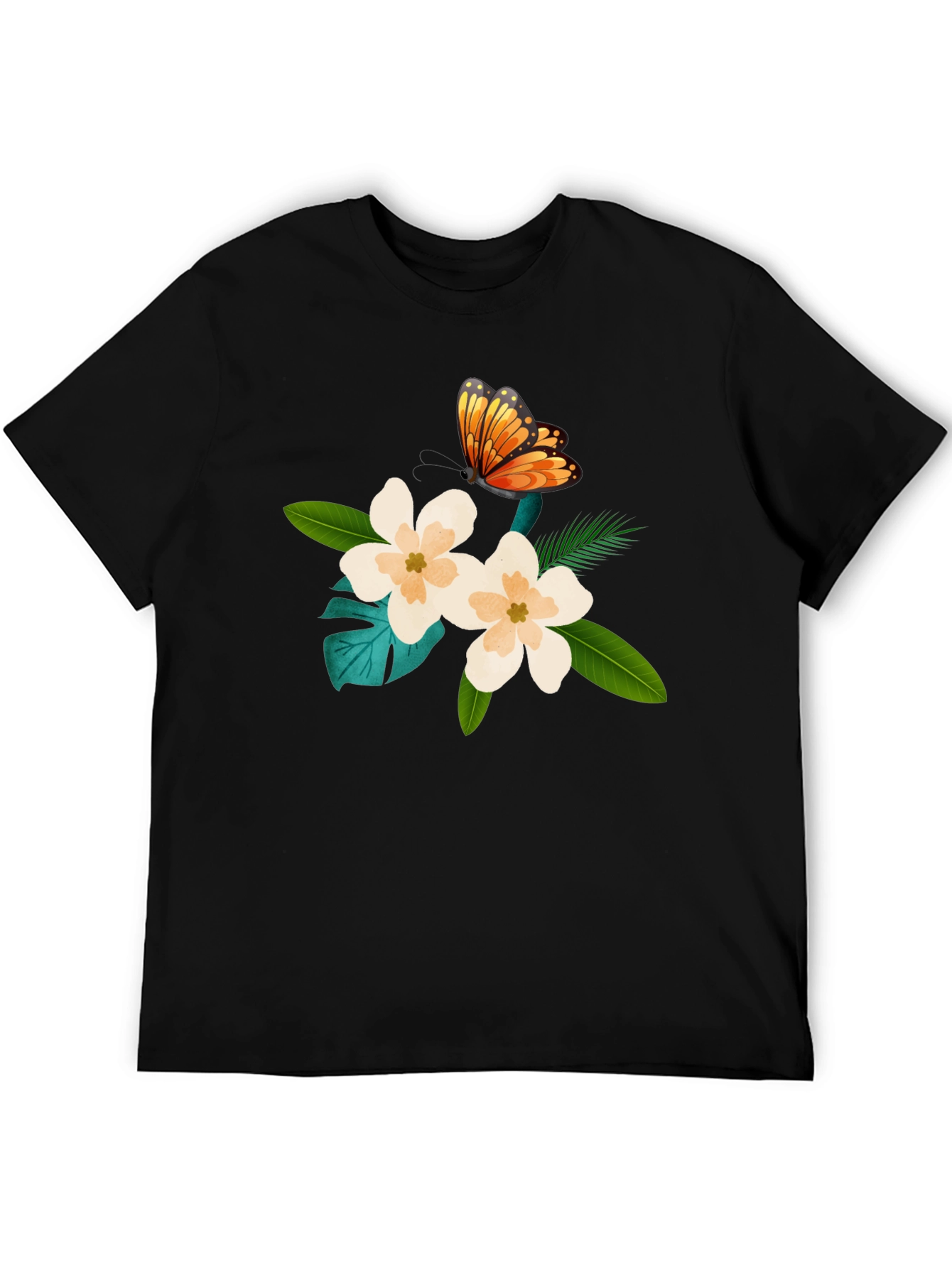 Floral Butterfly Graphic Black T-Shirt