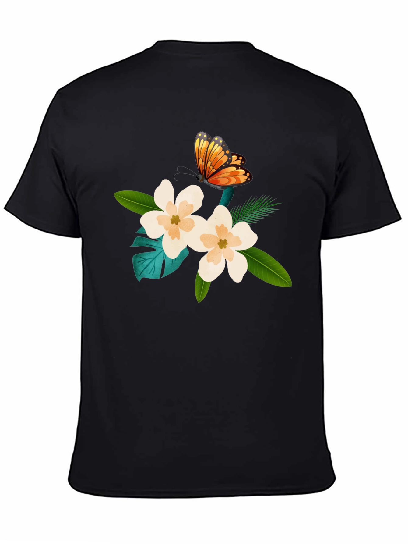 Floral Butterfly Graphic Black T-Shirt