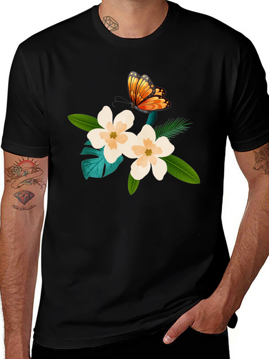 Floral Butterfly Graphic Black T-Shirt