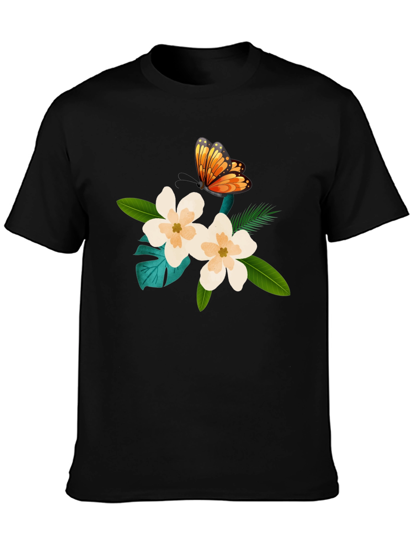 Floral Butterfly Graphic Black T-Shirt