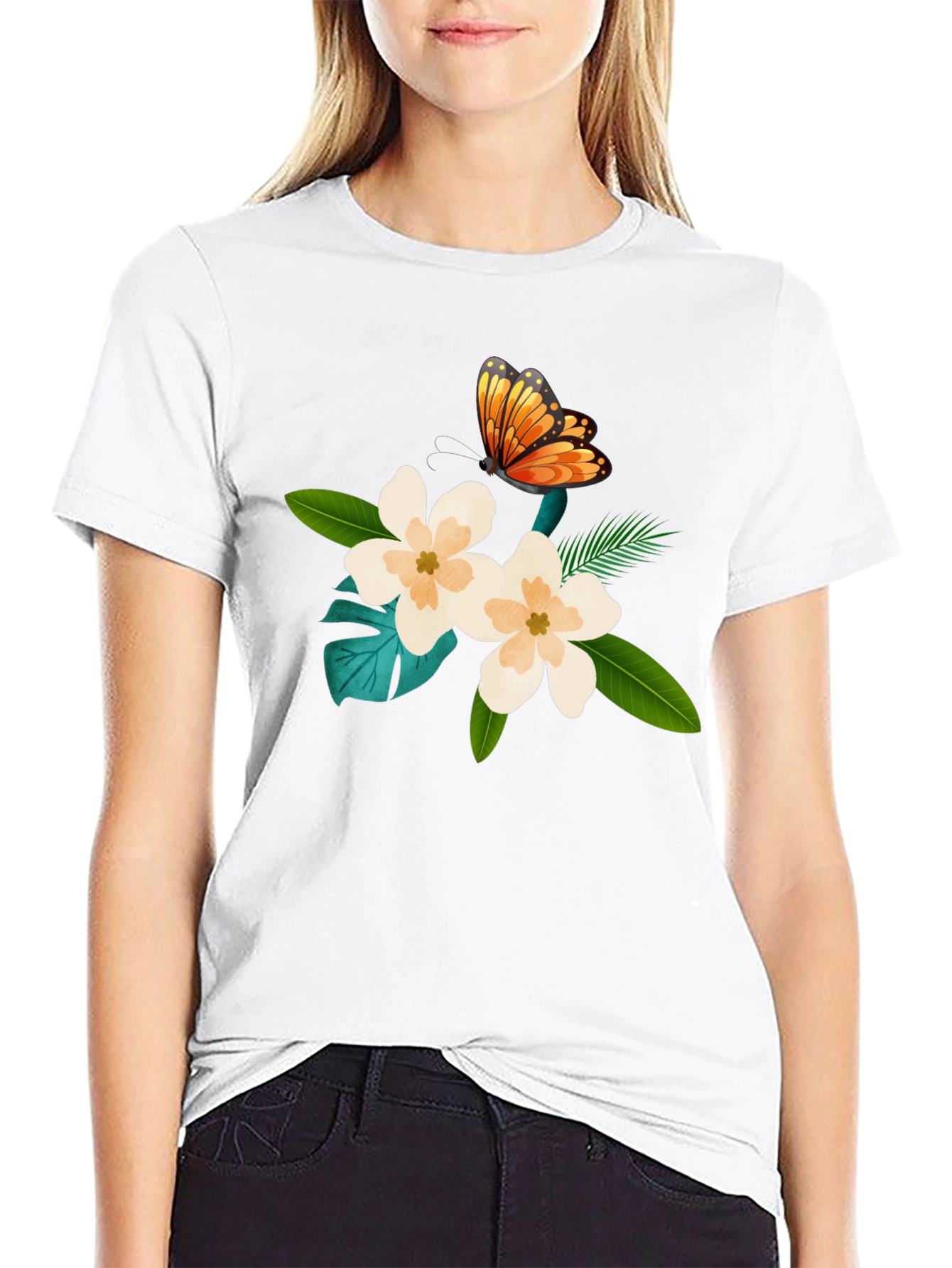 Floral Butterfly Graphic Black T-Shirt