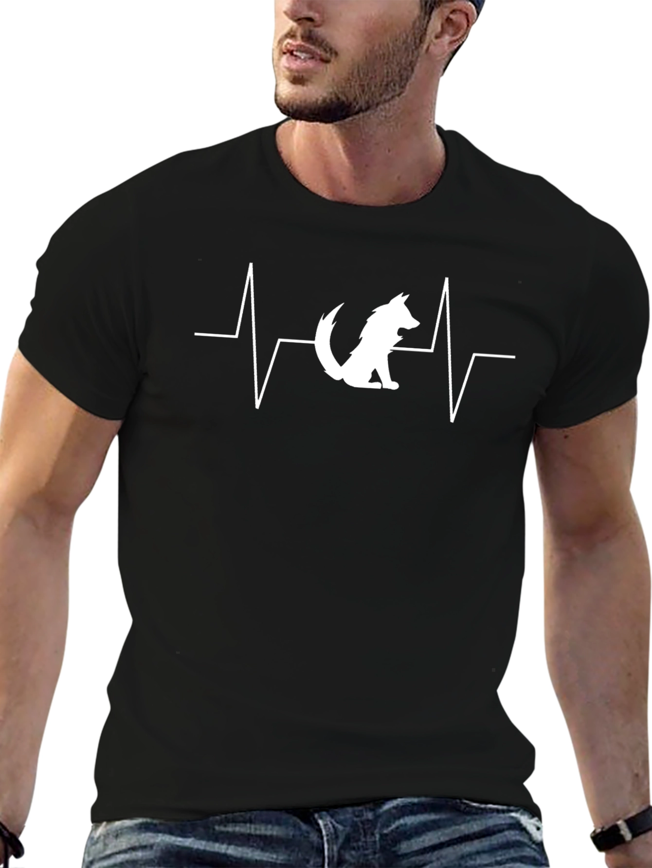 Wolf Heartbeat Graphic T-Shirt - Black Cotton Tee
