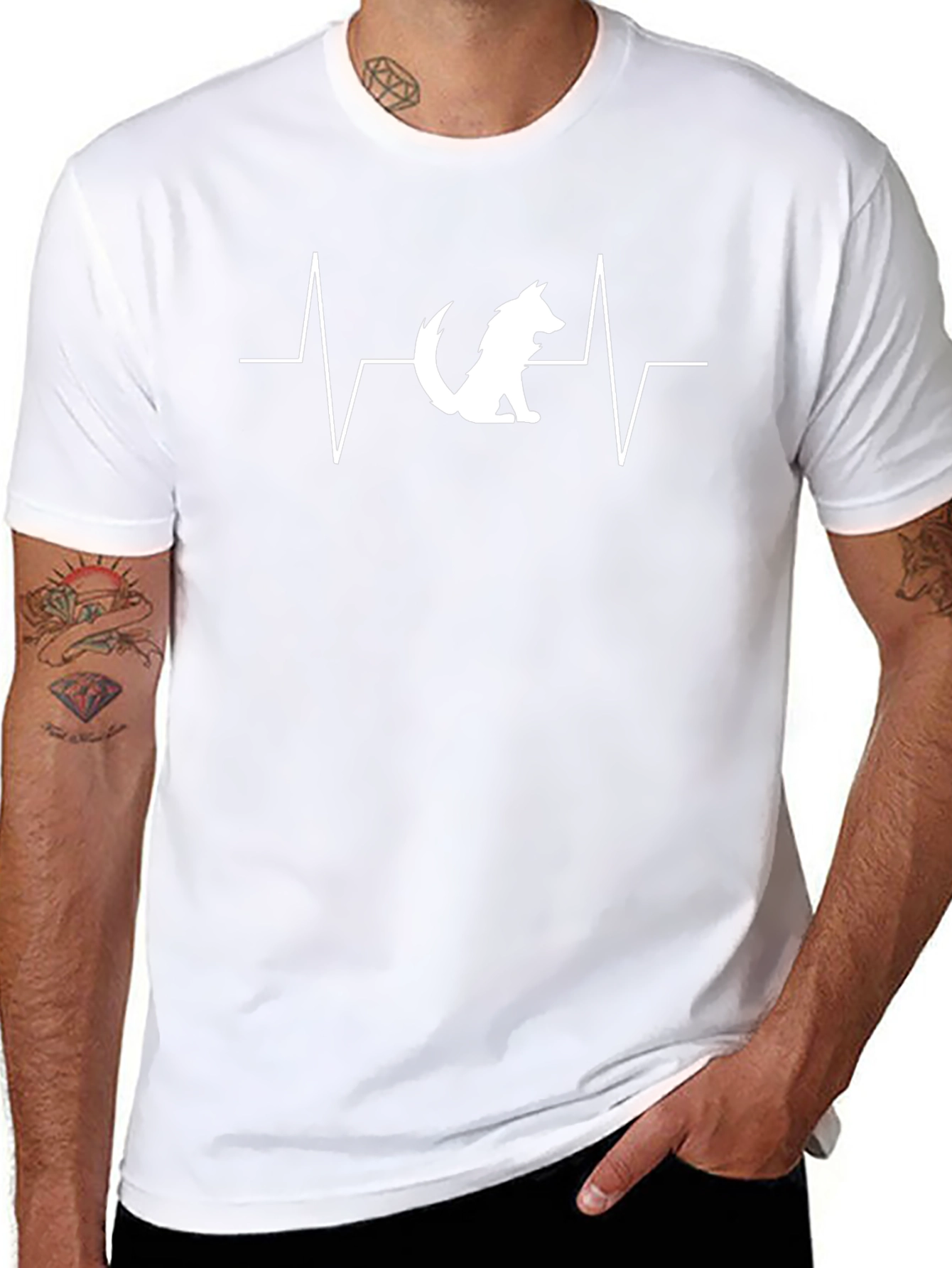 Wolf Heartbeat Graphic T-Shirt - Black Cotton Tee